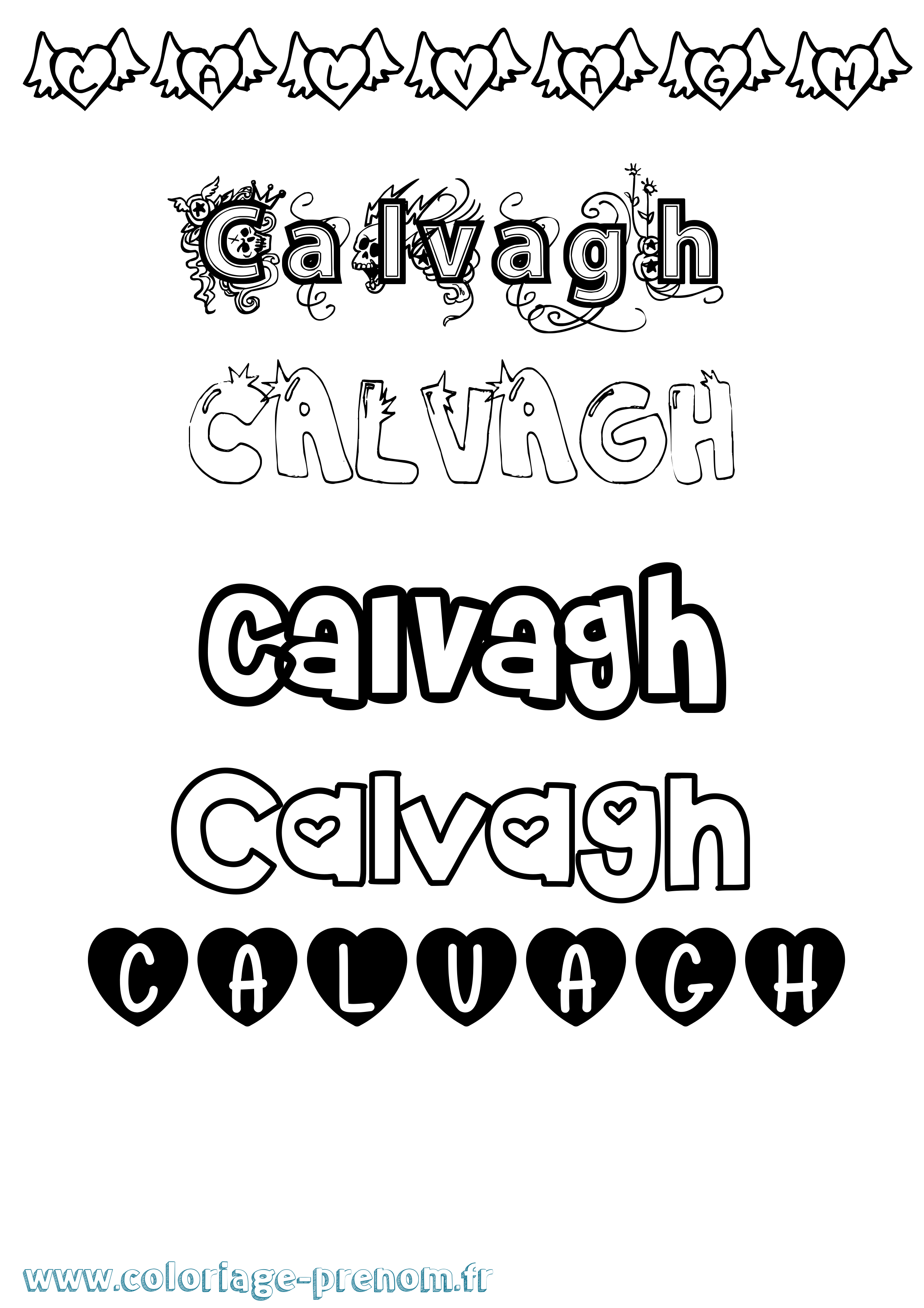 Coloriage Calvagh Girly Coloriage prénom Calvagh Girly