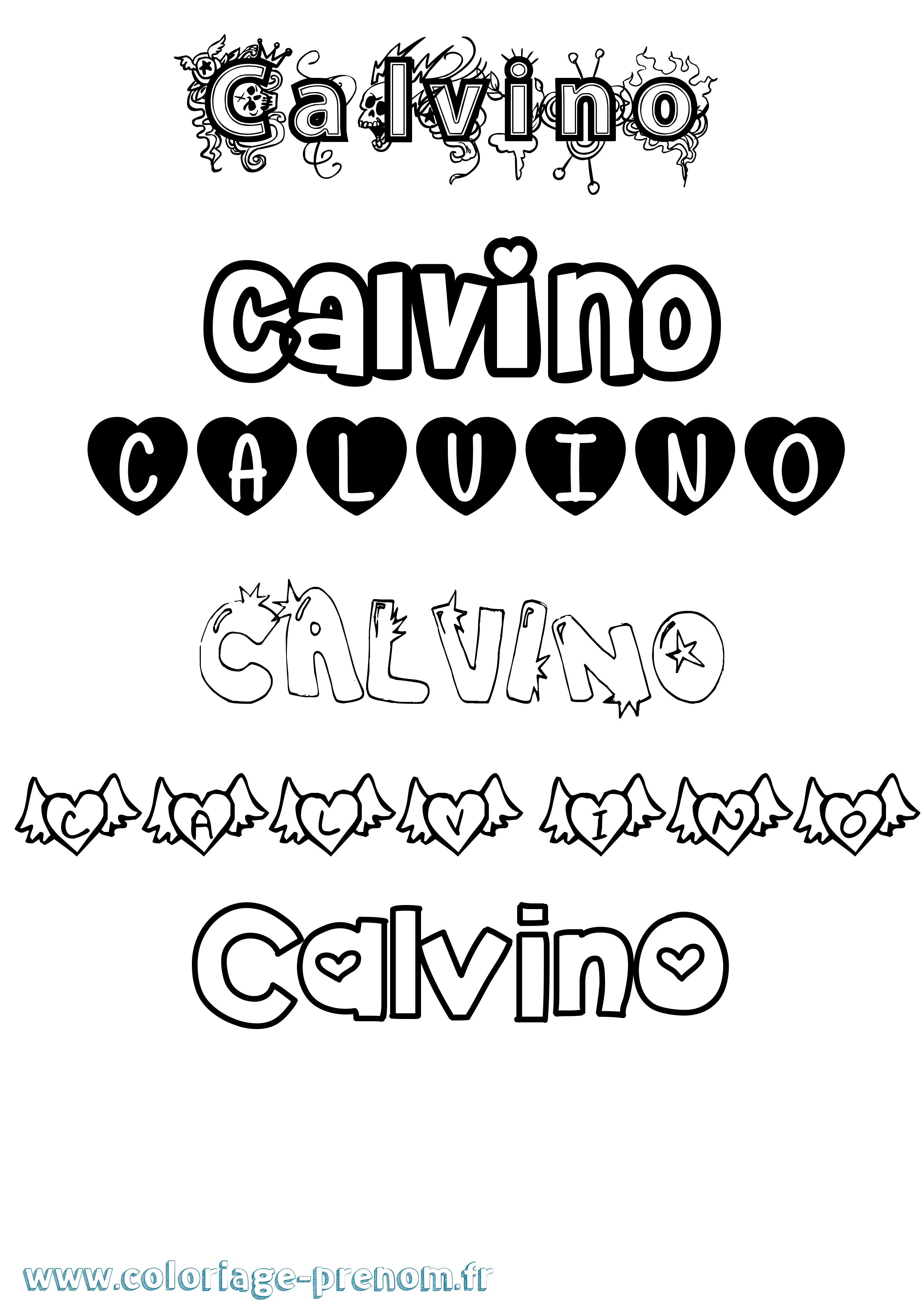 Coloriage prénom Calvino Girly