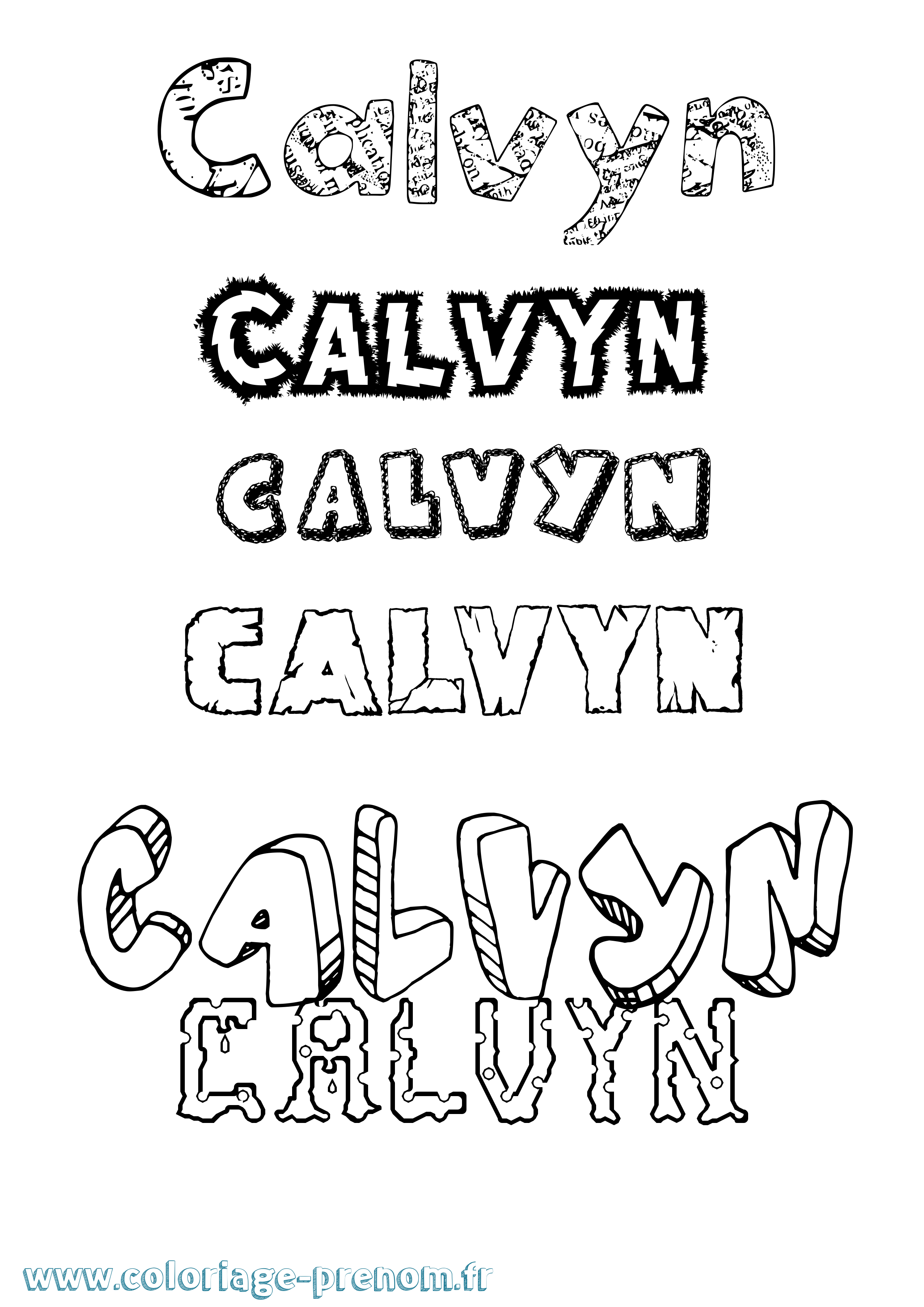 Coloriage prénom Calvyn Destructuré