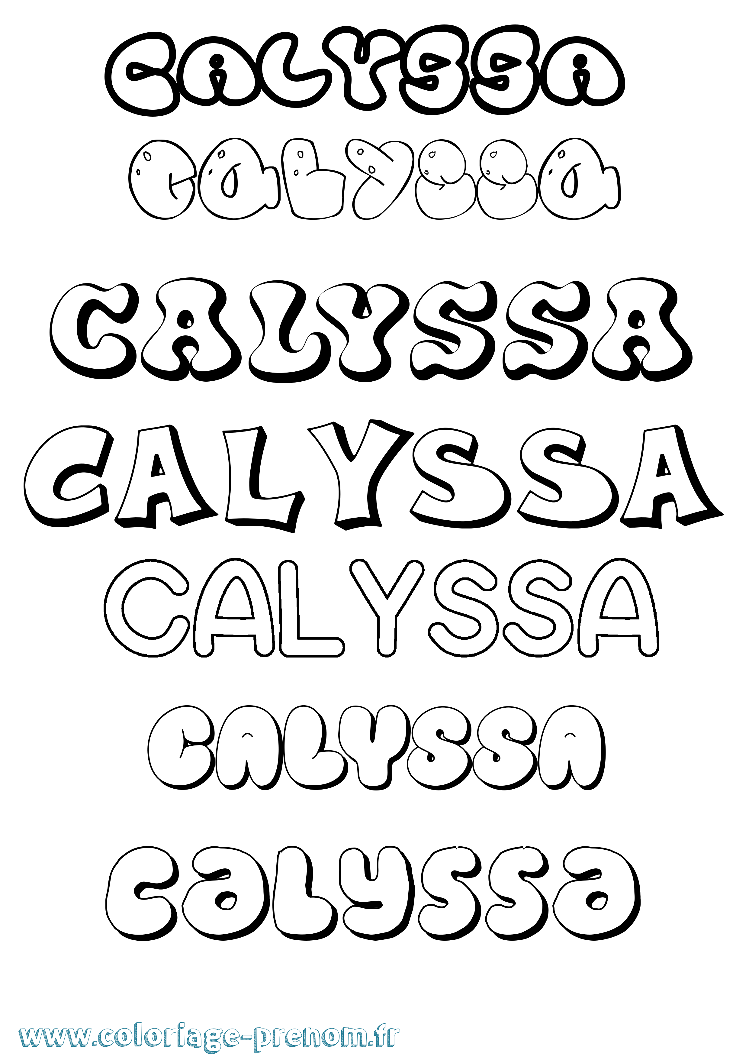 Coloriage prénom Calyssa Bubble