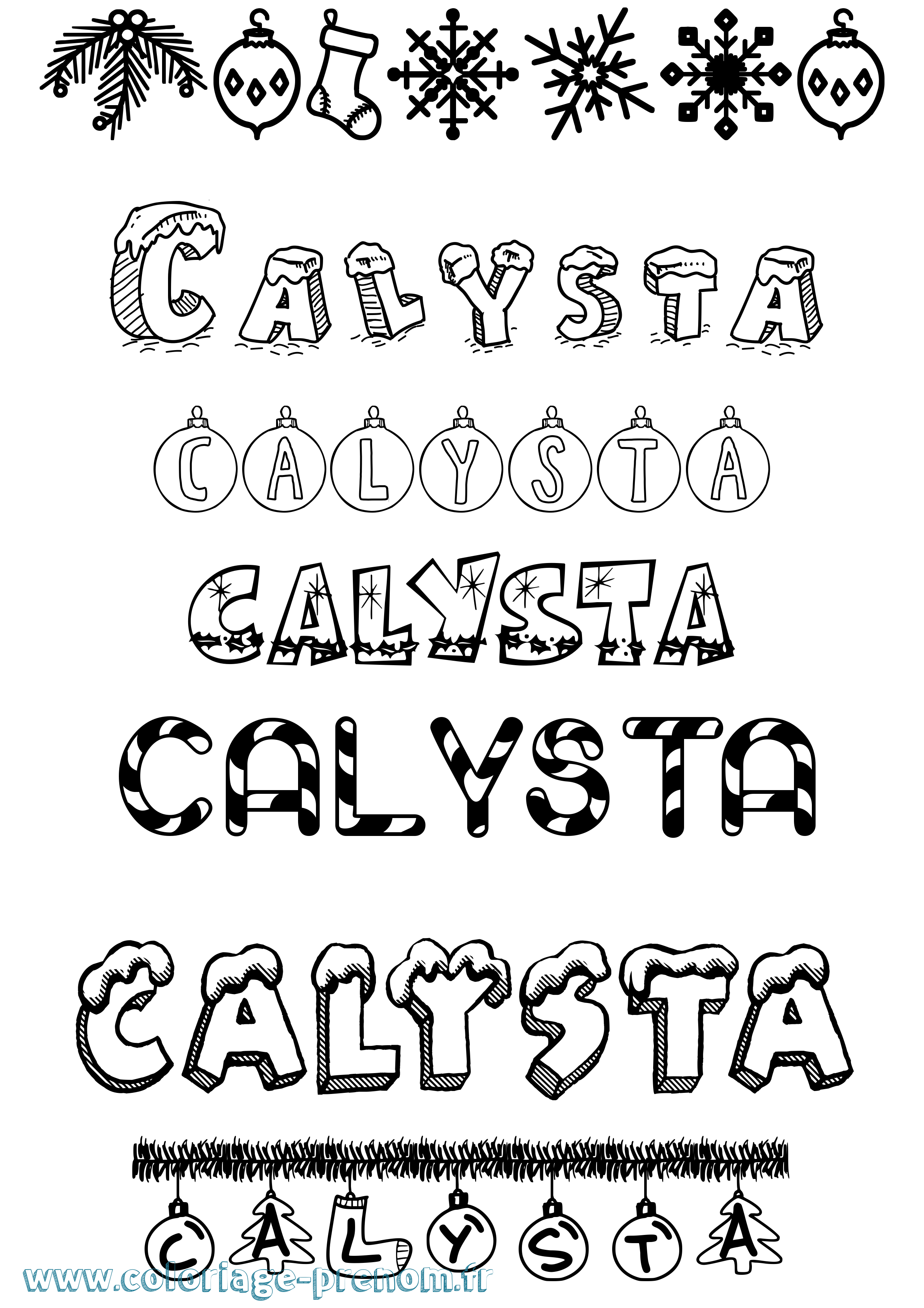 Coloriage prénom Calysta Noël