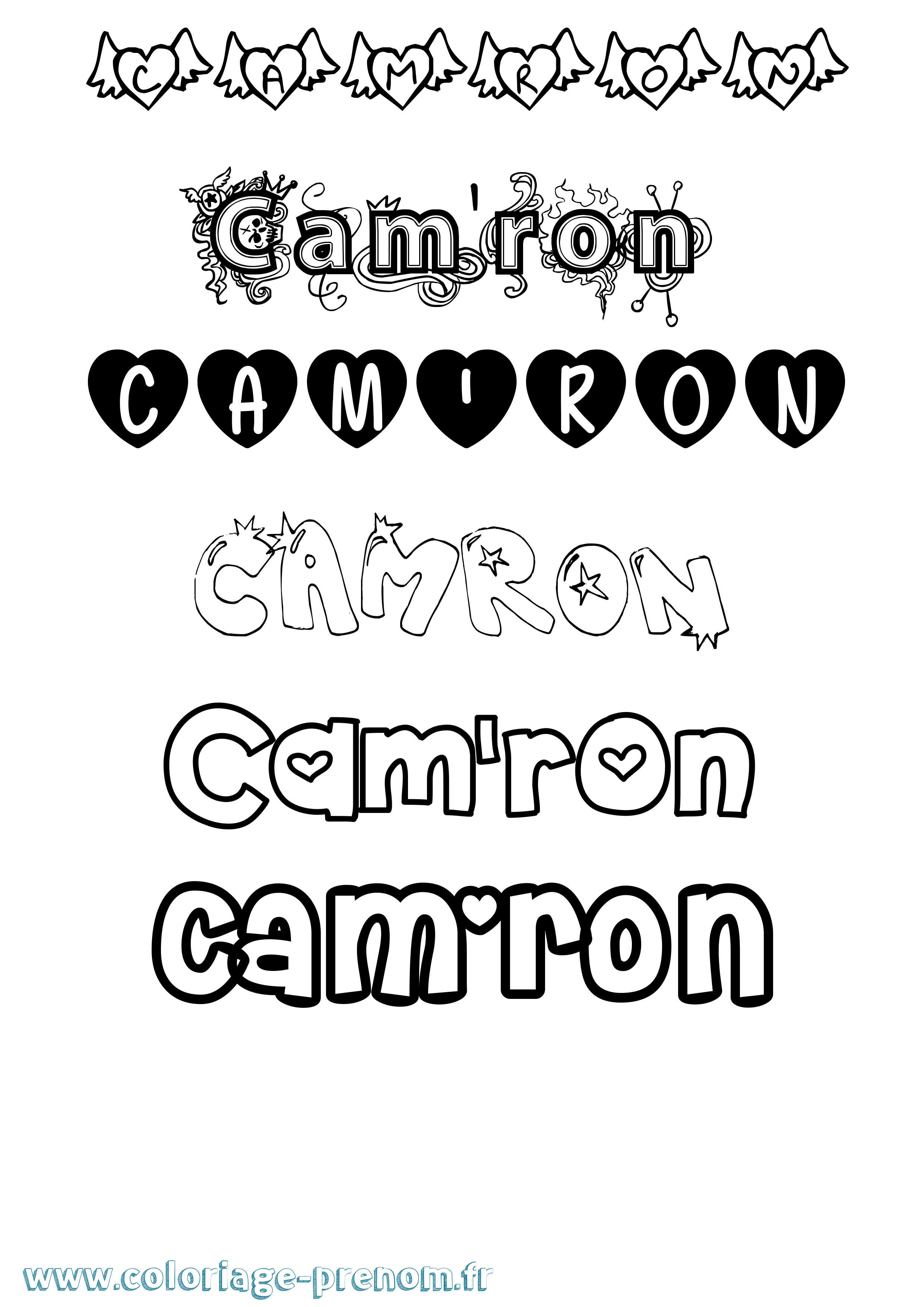 Coloriage prénom Cam'Ron Girly