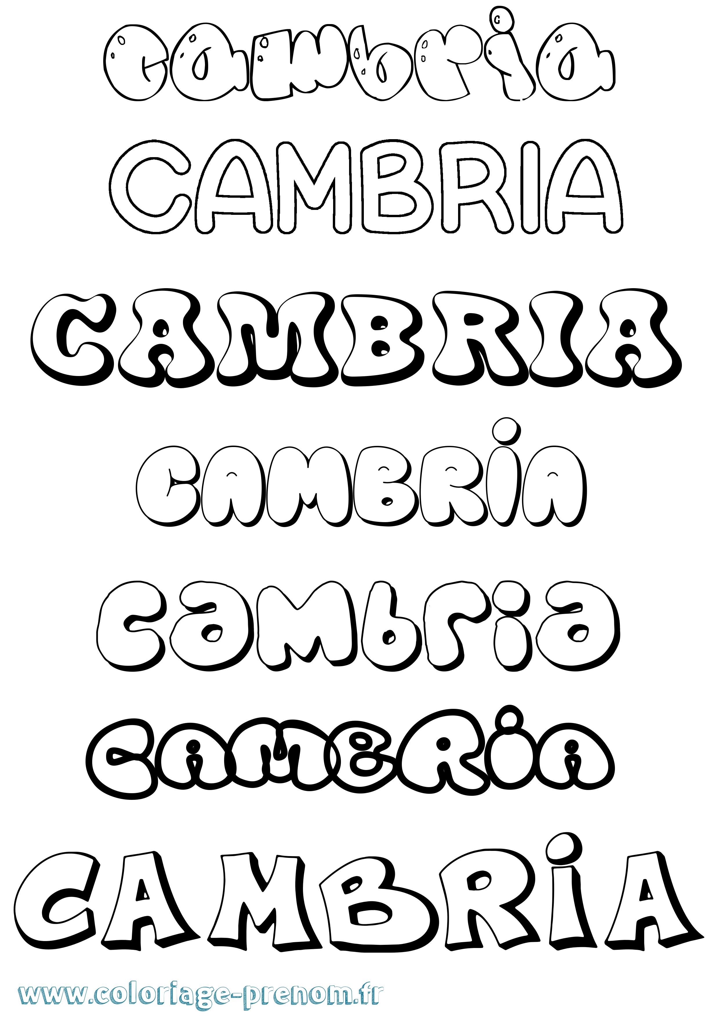 Coloriage Cambria Bubble Coloriage prénom Cambria Bubble