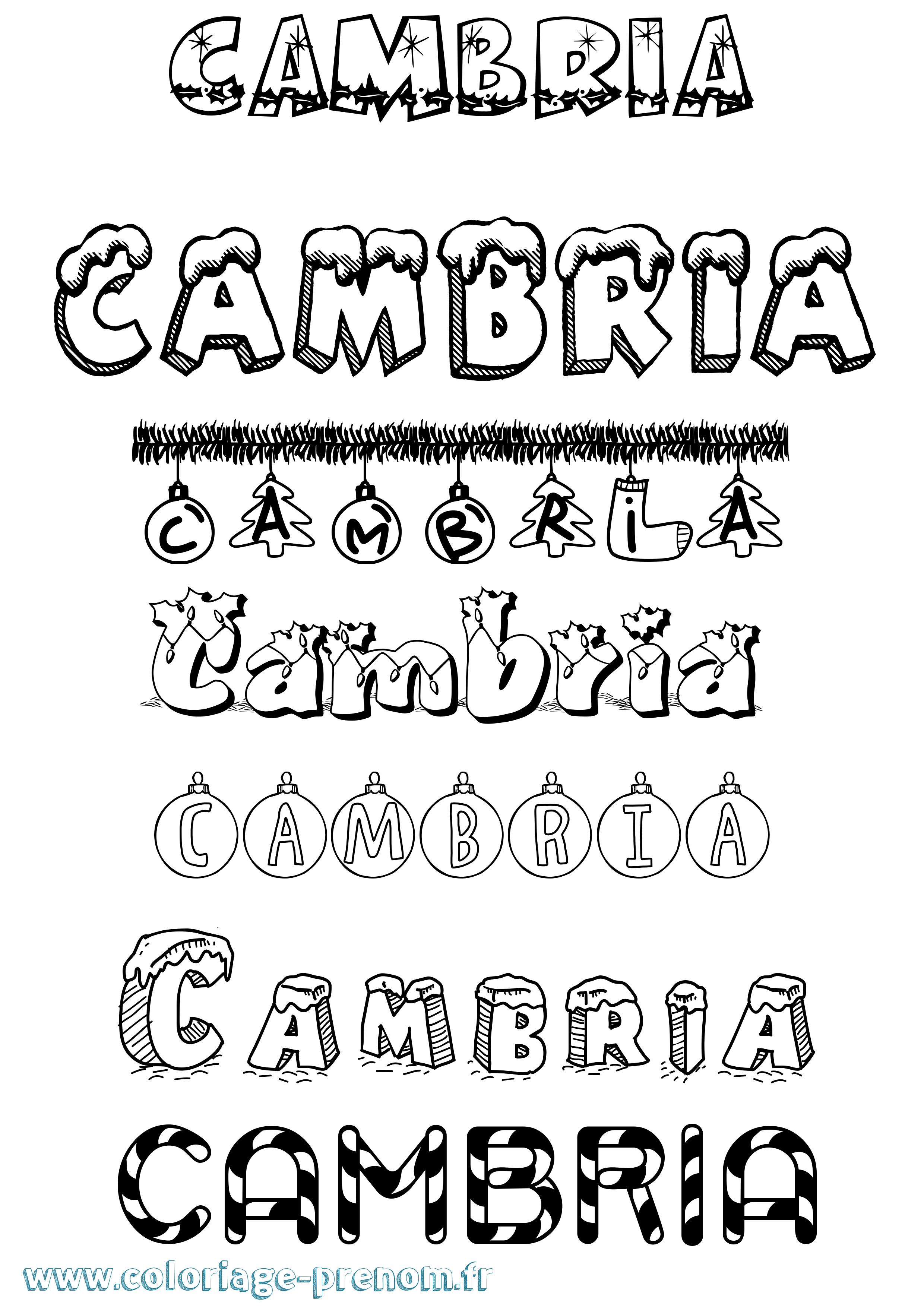Coloriage Cambria Noël Coloriage prénom Cambria Noël