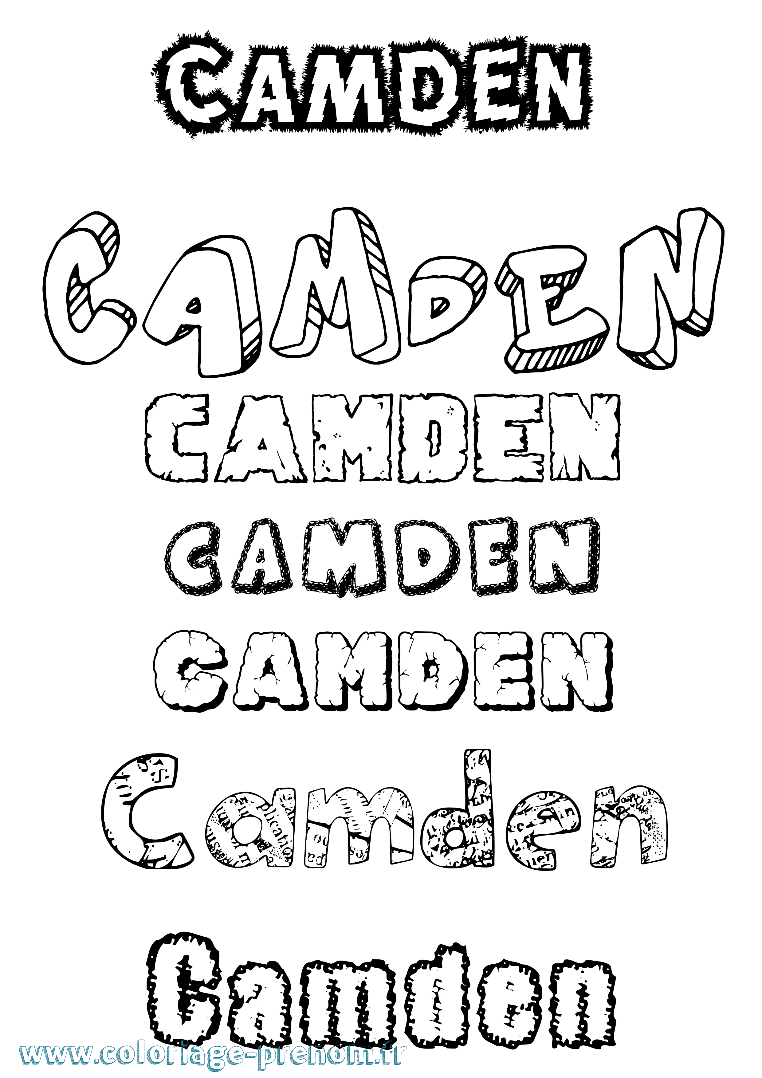 Coloriage prénom Camden Destructuré