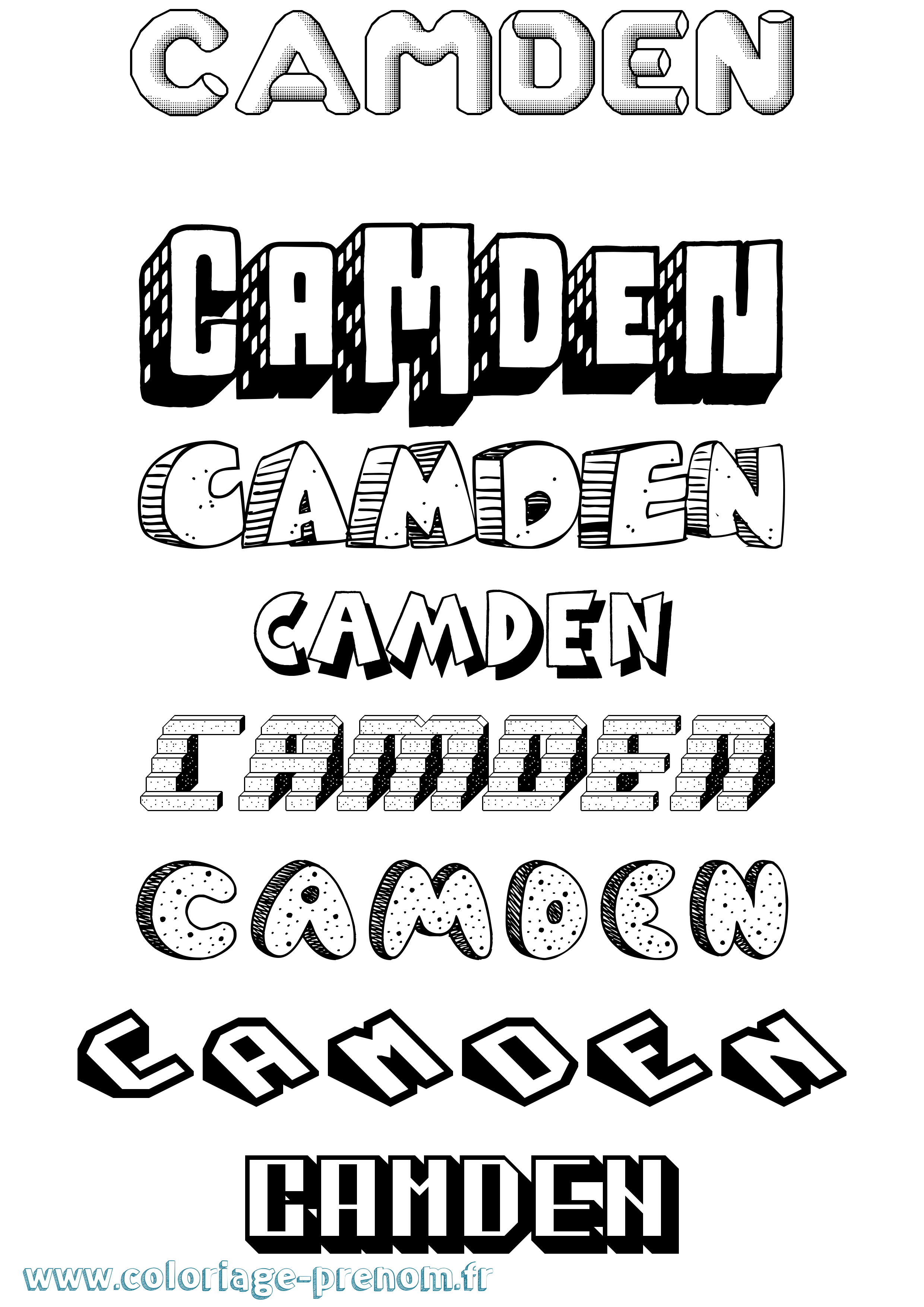 Coloriage prénom Camden Effet 3D