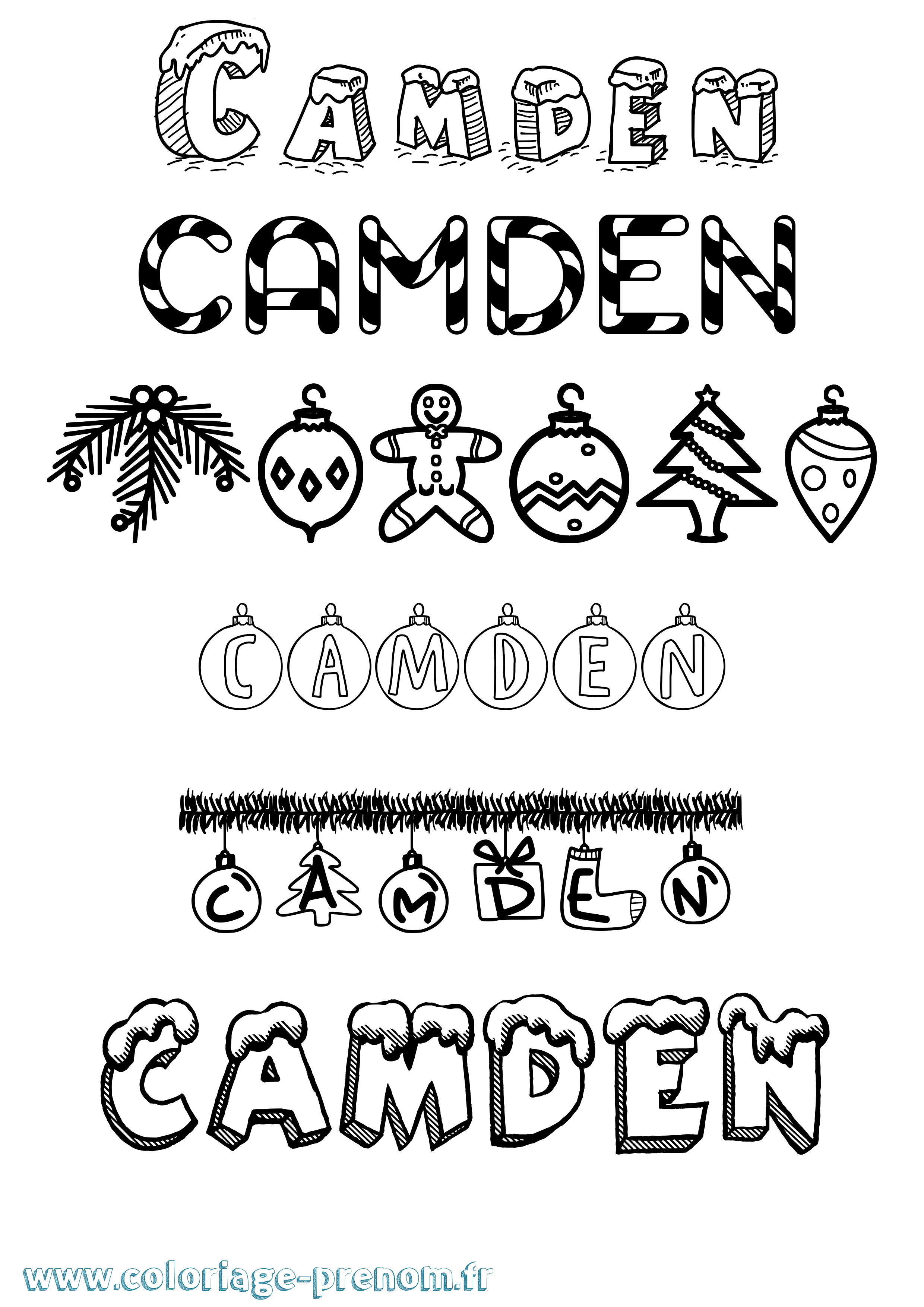 Coloriage prénom Camden Noël