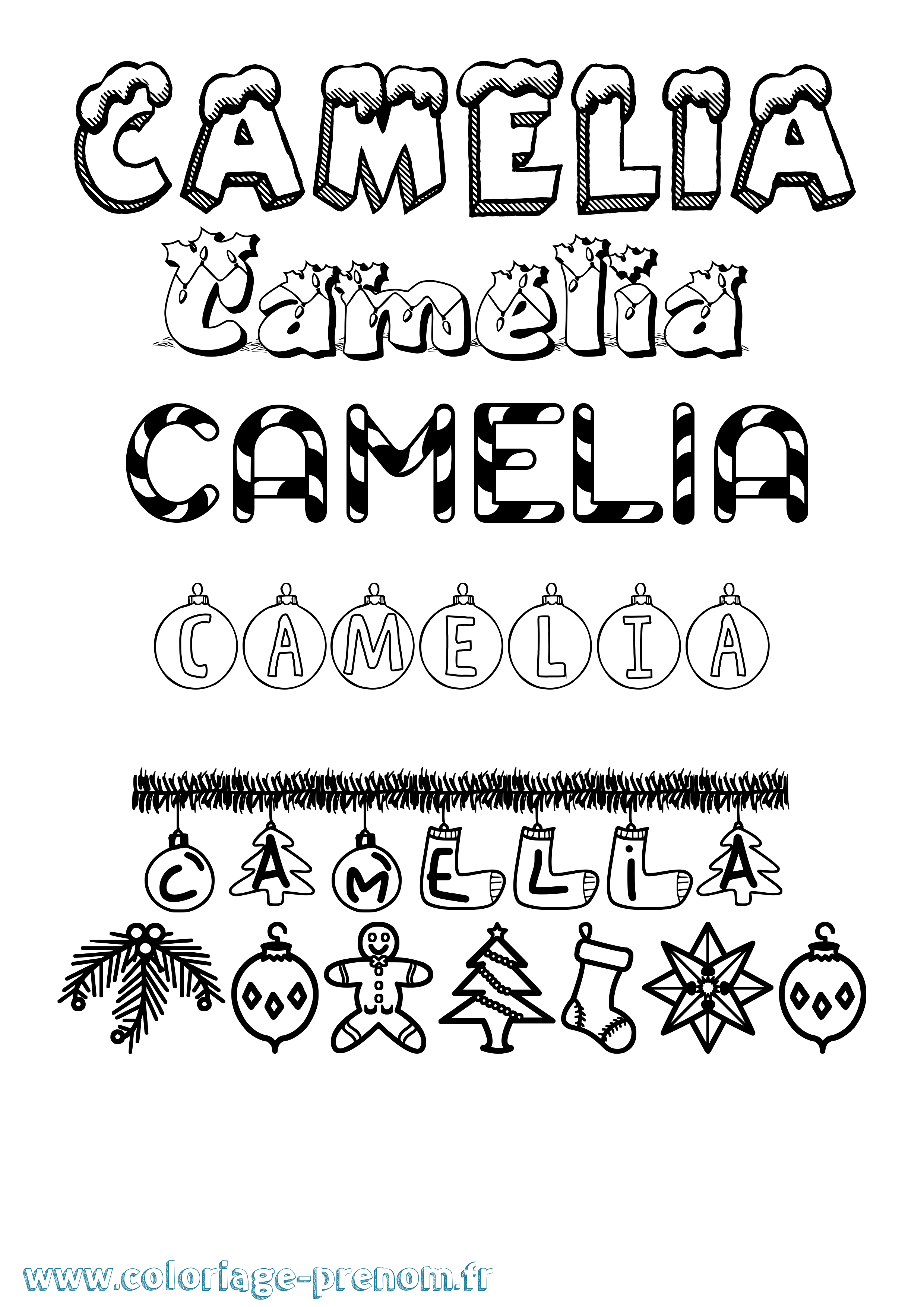 Coloriage prénom Camelia Noël