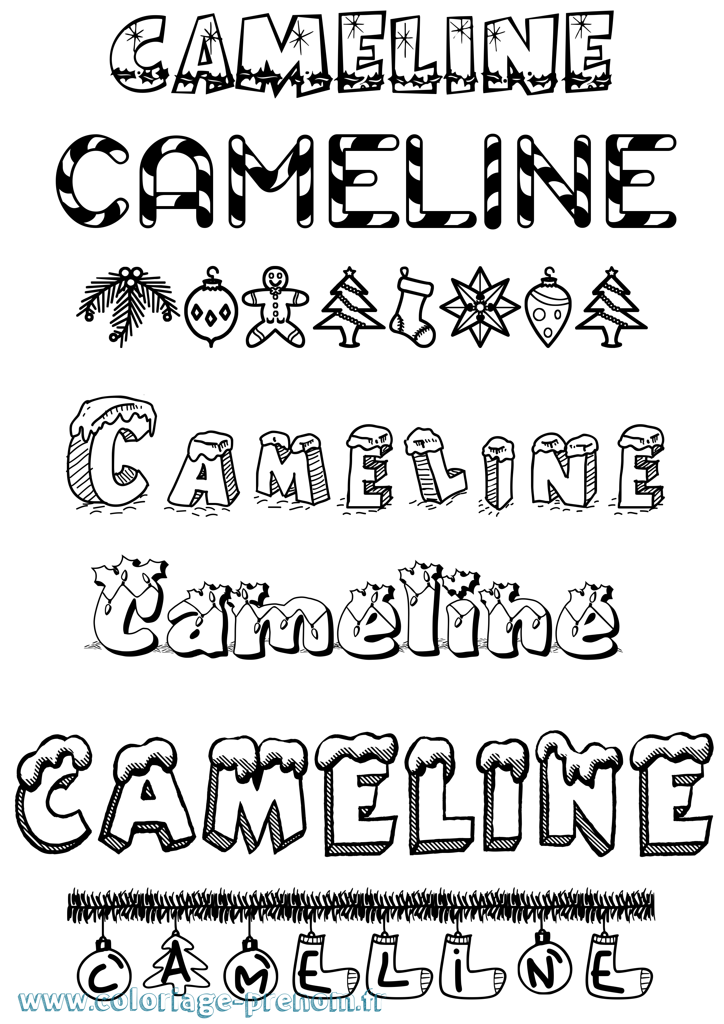 Coloriage Cameline Noël Coloriage prénom Cameline Noël
