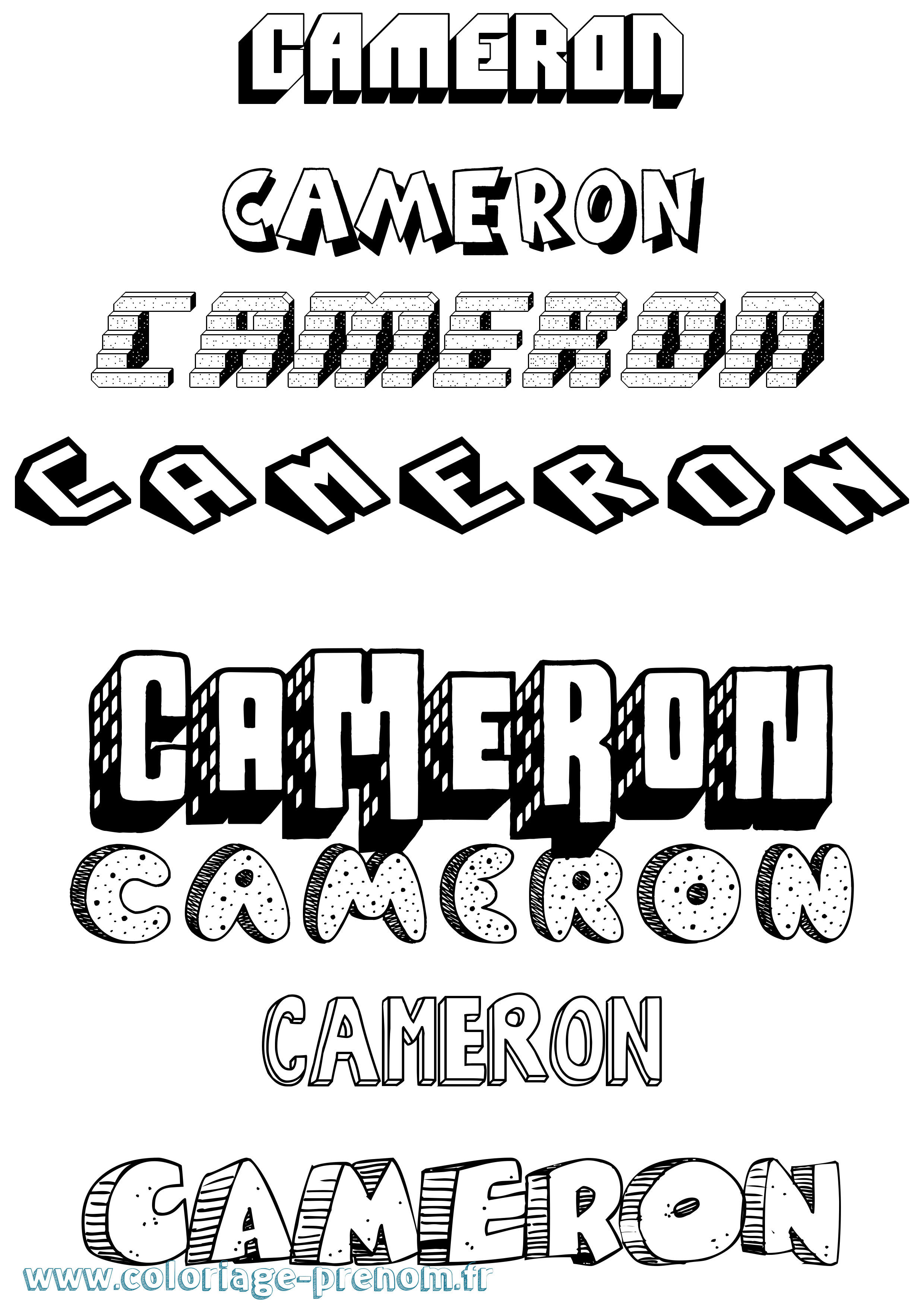 Coloriage prénom Cameron Effet 3D