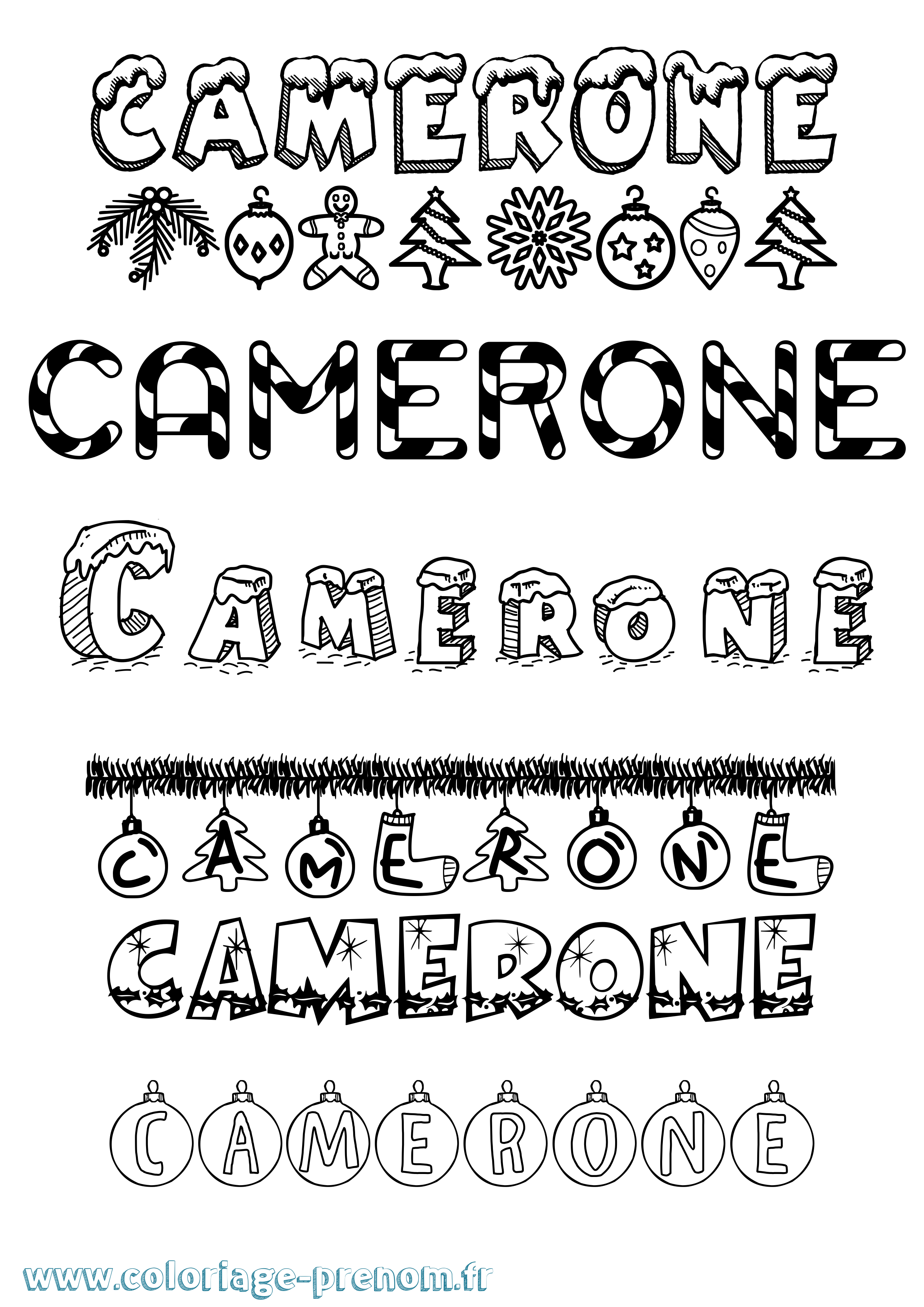 Coloriage prénom Camerone Noël