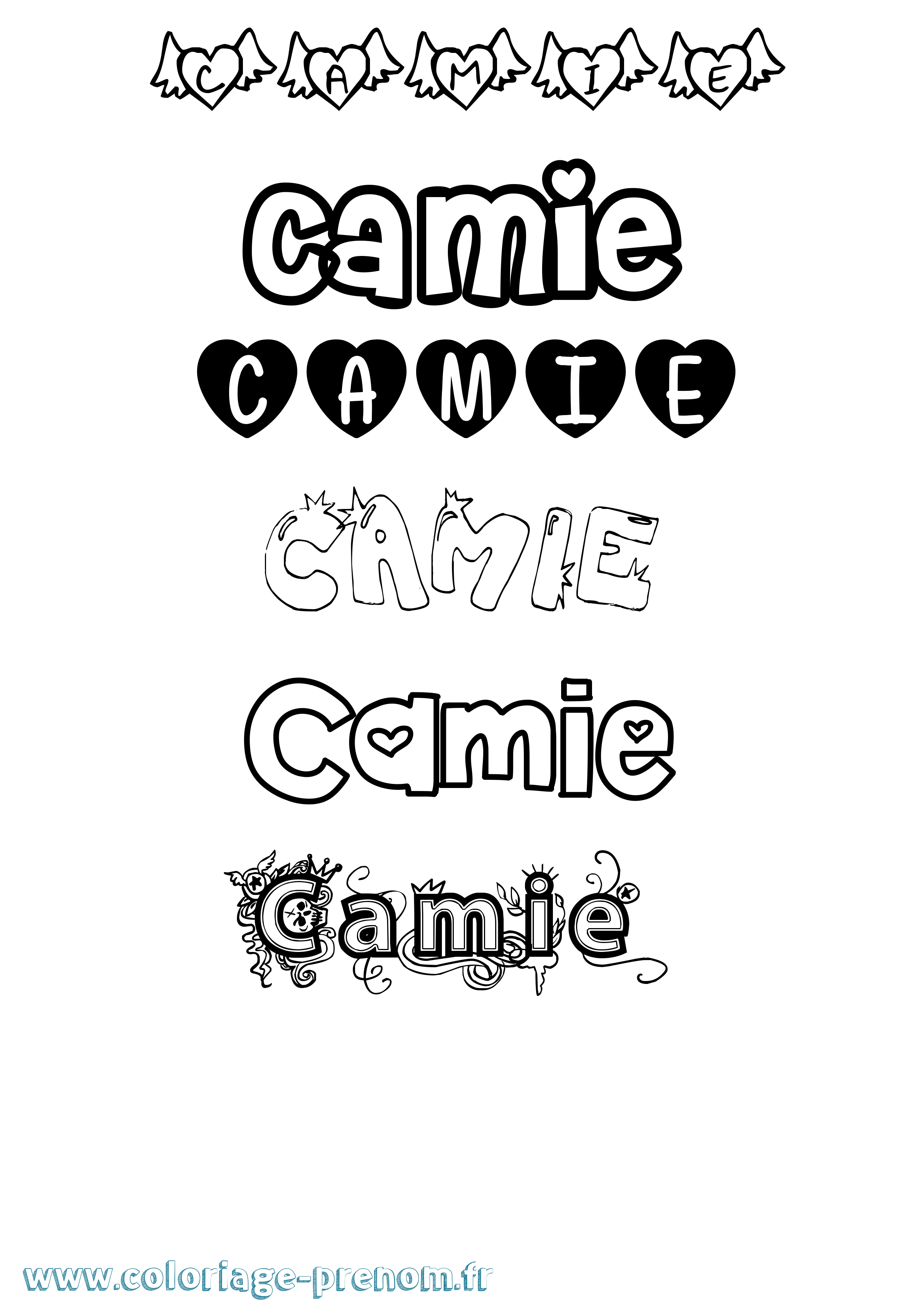 Coloriage prénom Camie Girly