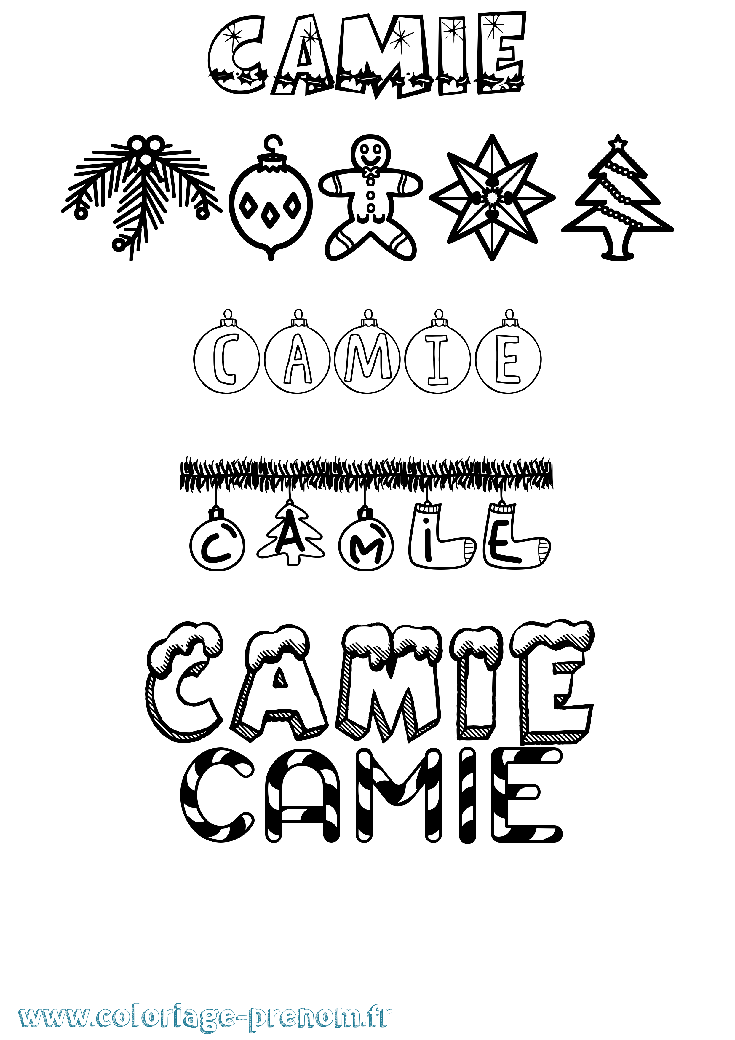 Coloriage prénom Camie Noël