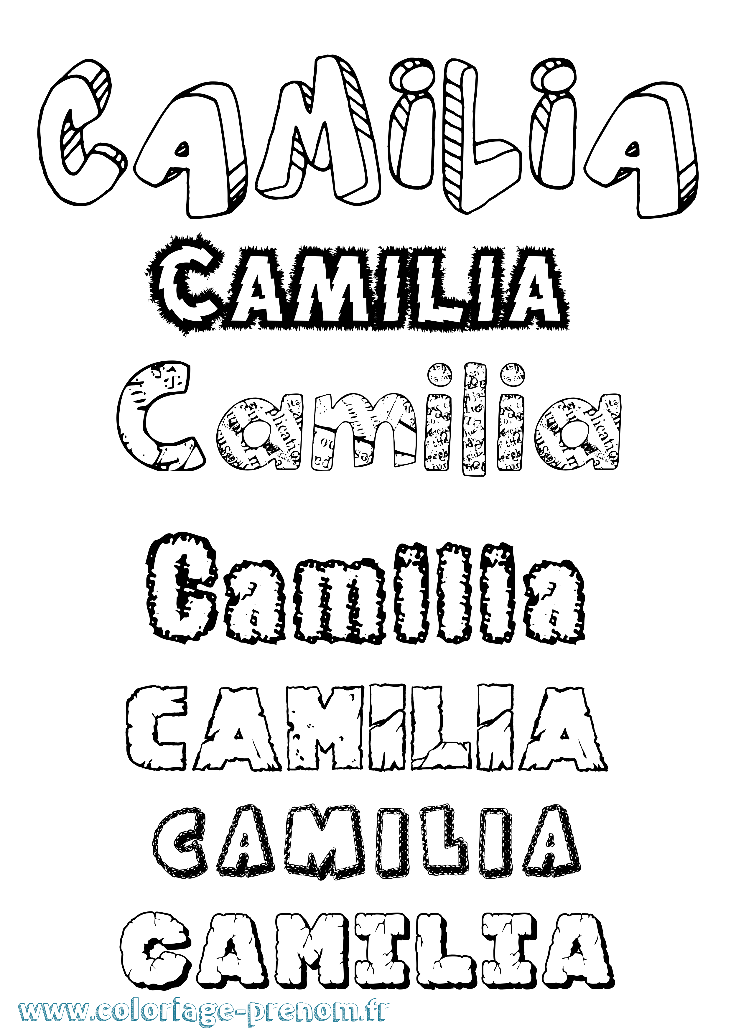 Coloriage prénom Camilia Destructuré