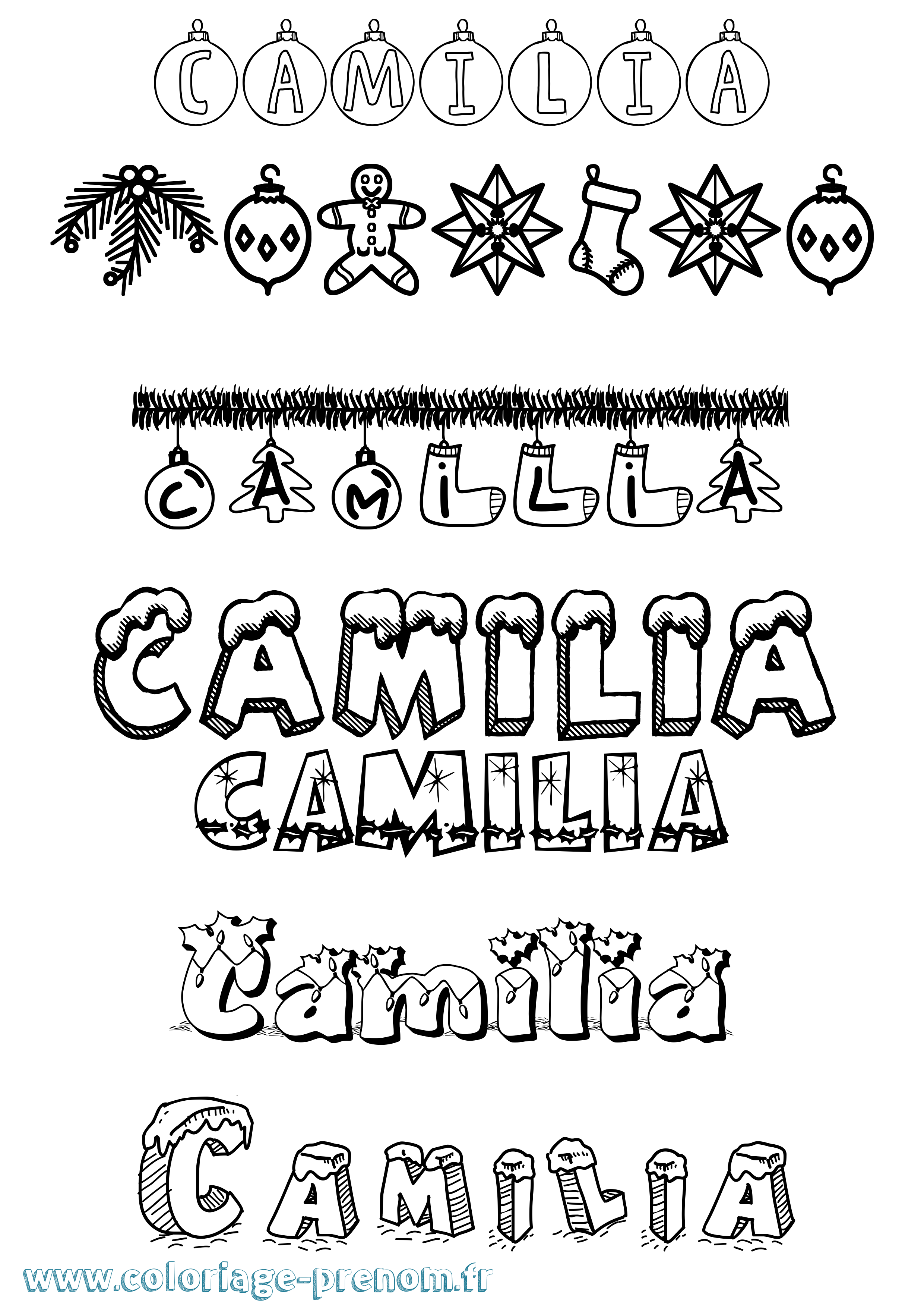 Coloriage prénom Camilia Noël