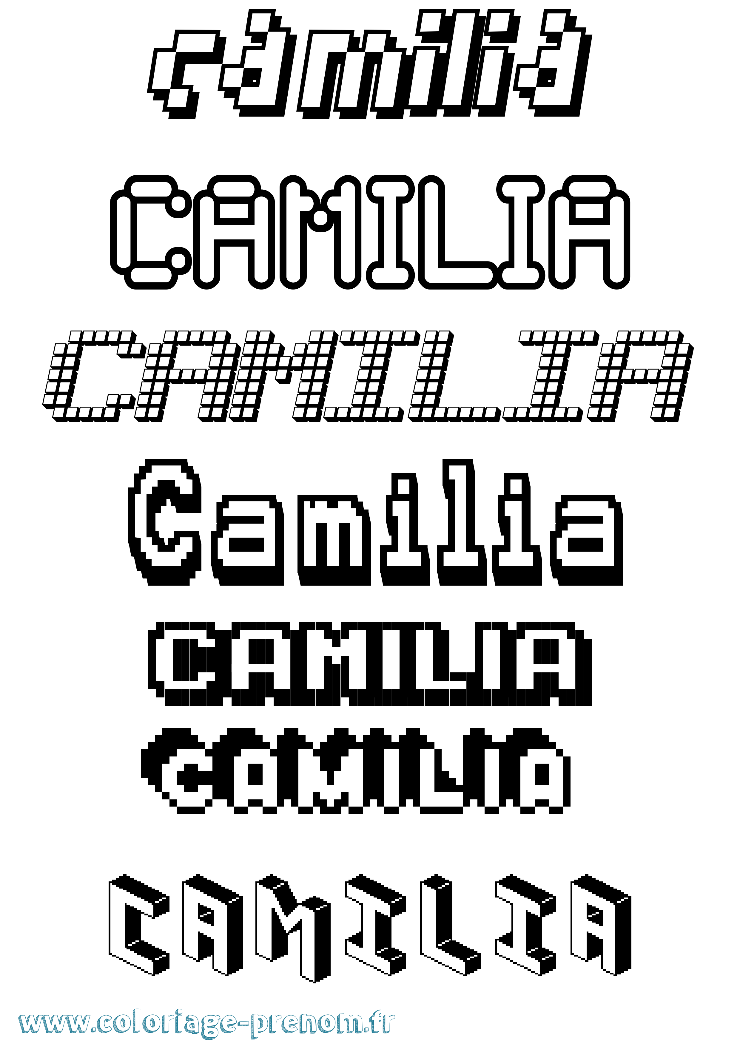 Coloriage prénom Camilia Pixel