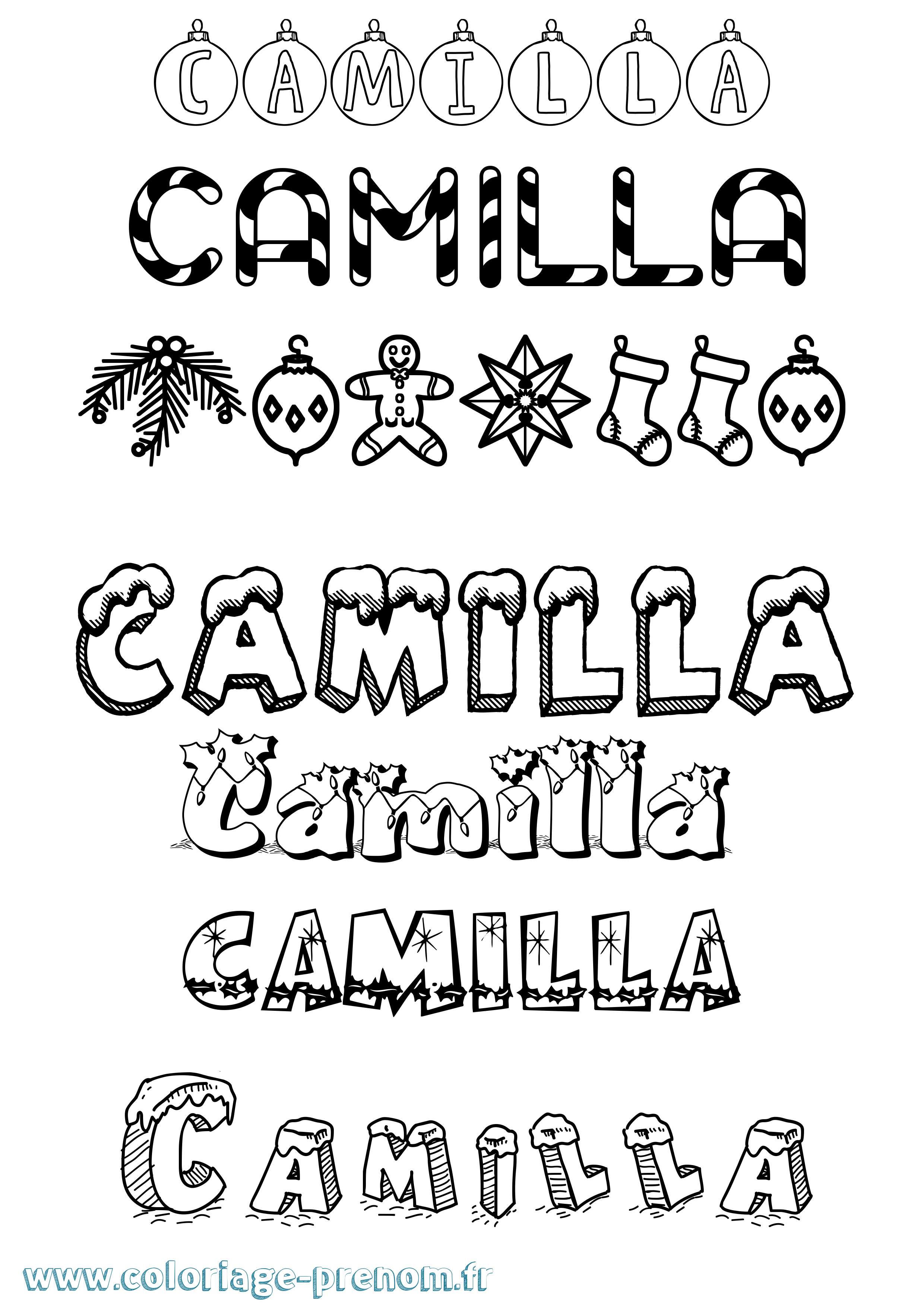 Coloriage prénom Camilla Noël