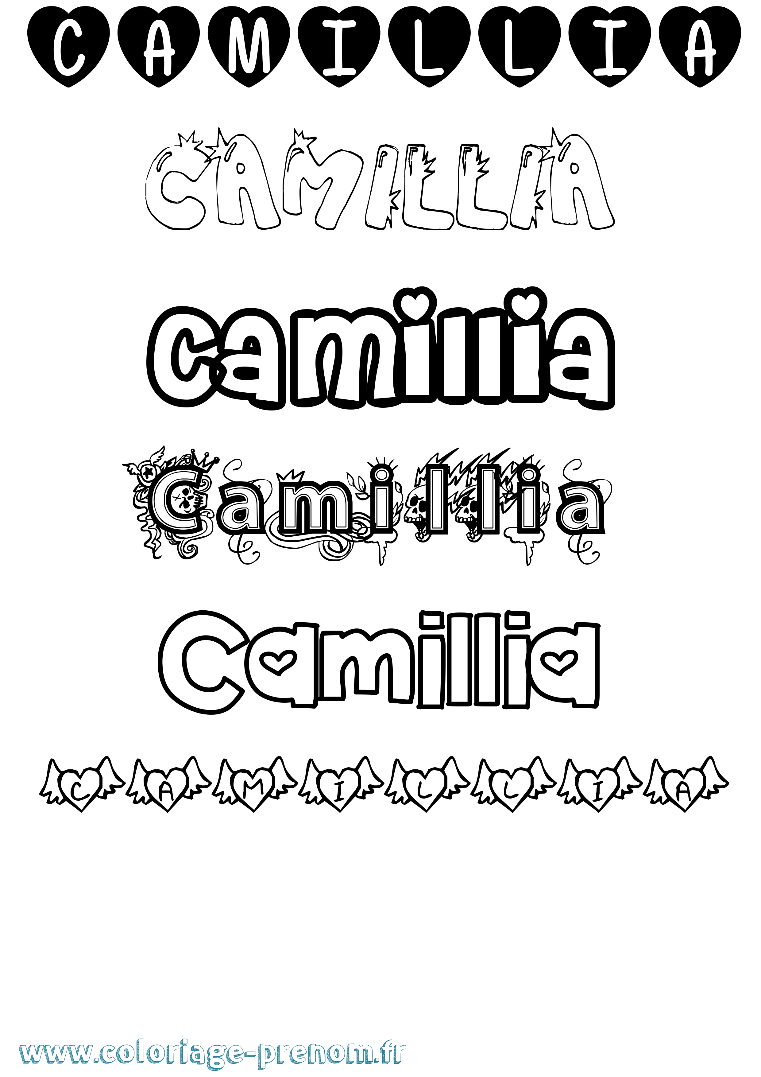 Coloriage prénom Camillia Girly