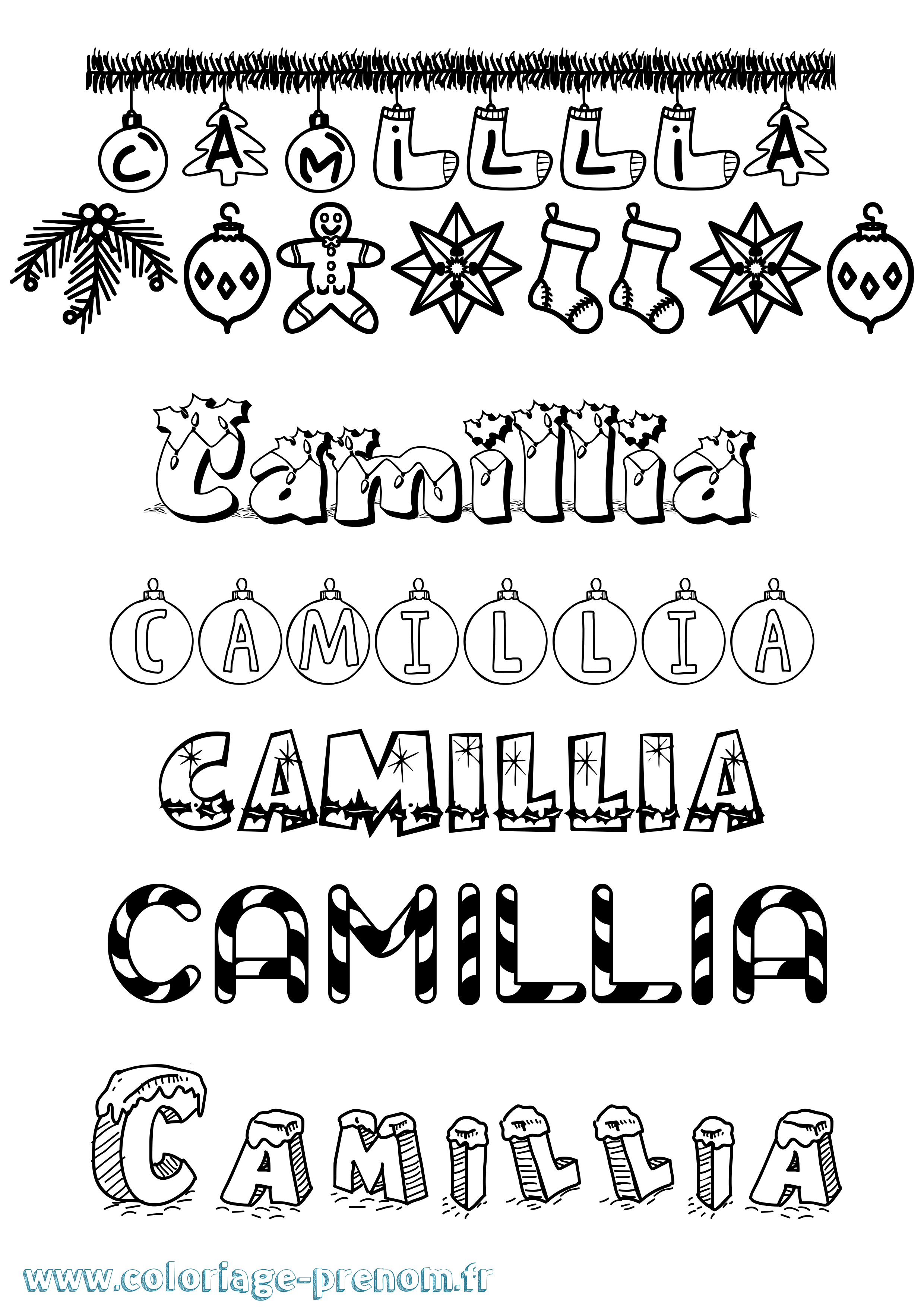 Coloriage prénom Camillia Noël