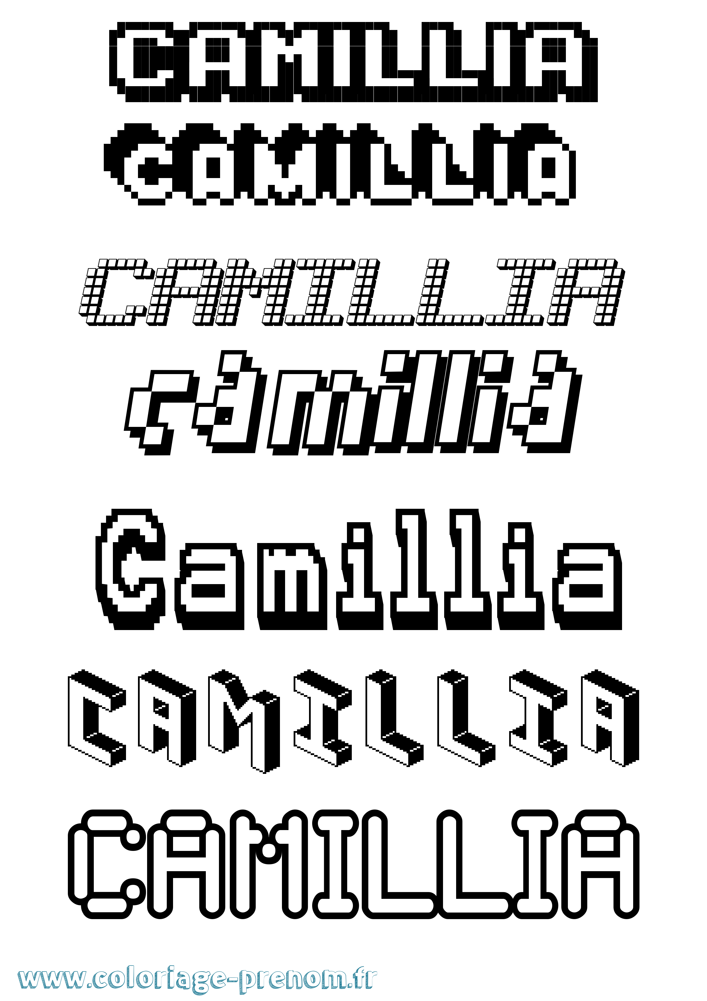 Coloriage prénom Camillia Pixel