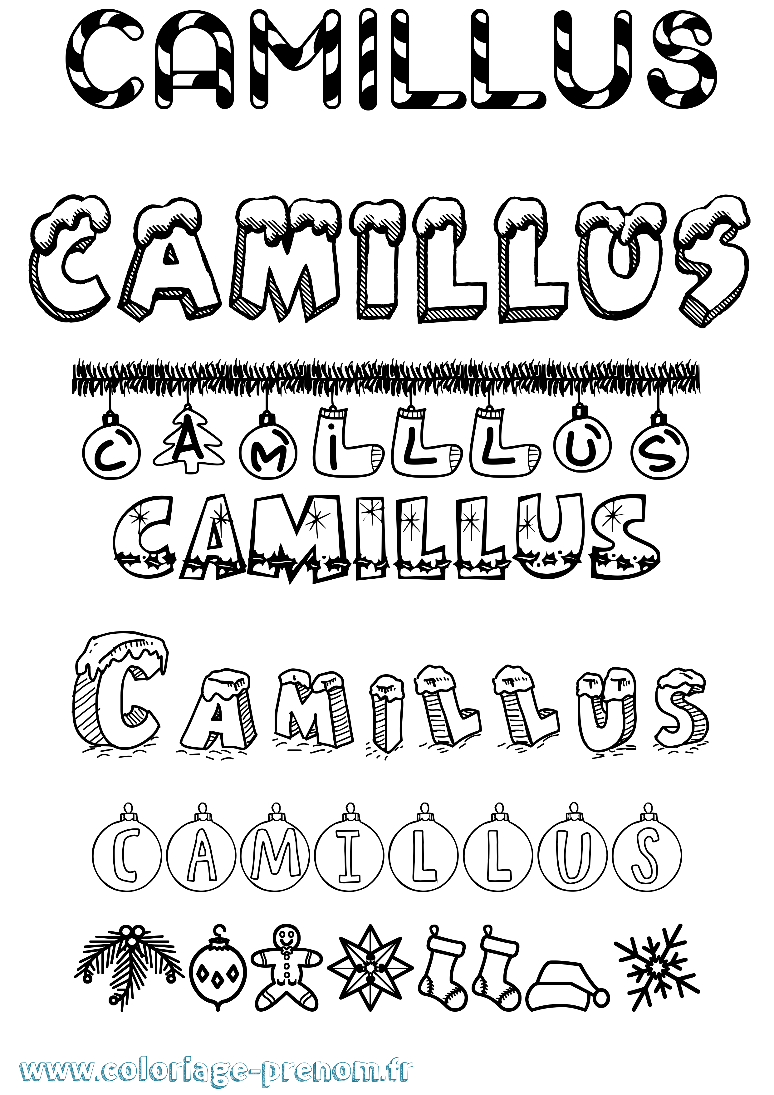 Coloriage prénom Camillus Noël