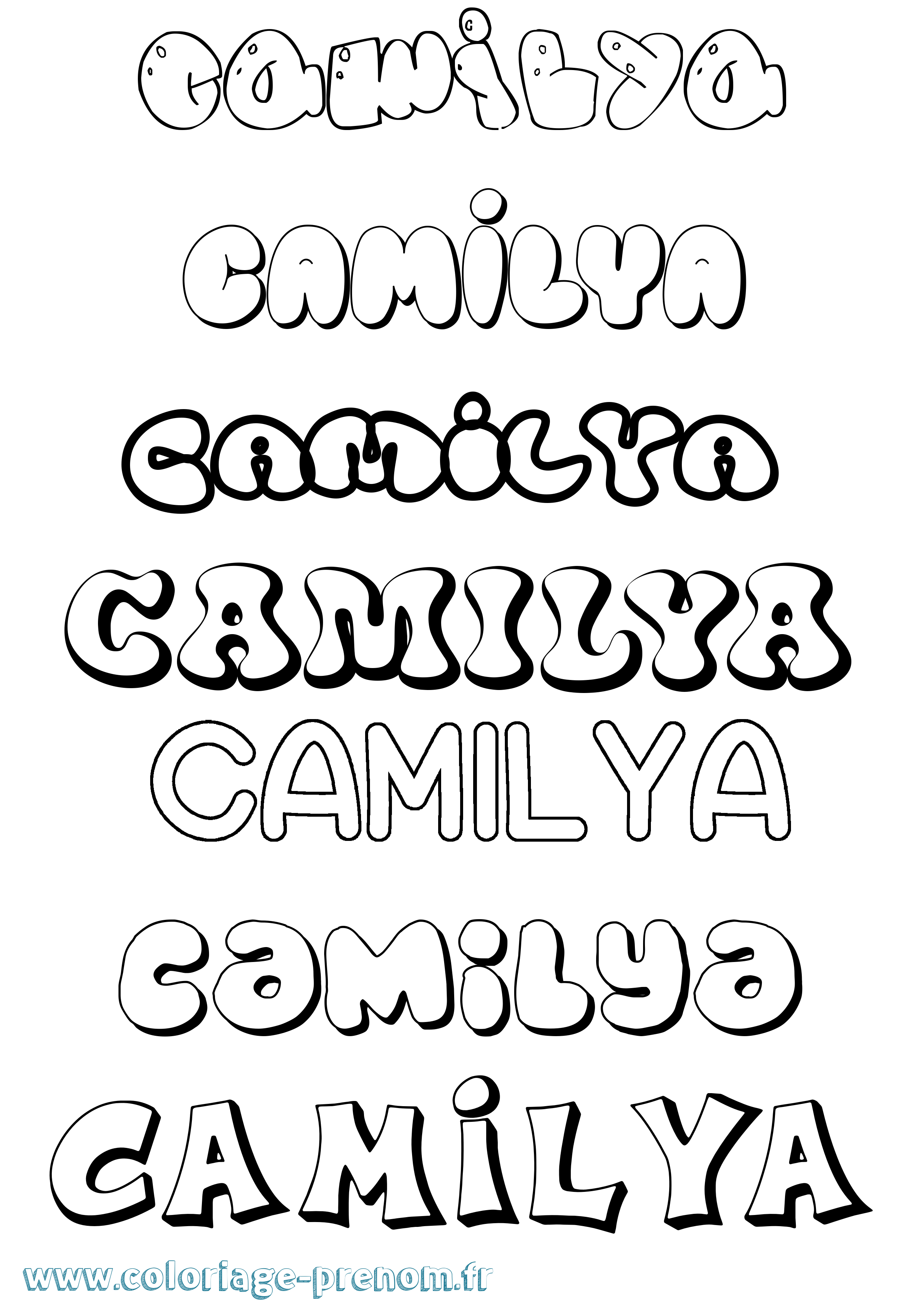 Coloriage prénom Camilya Bubble