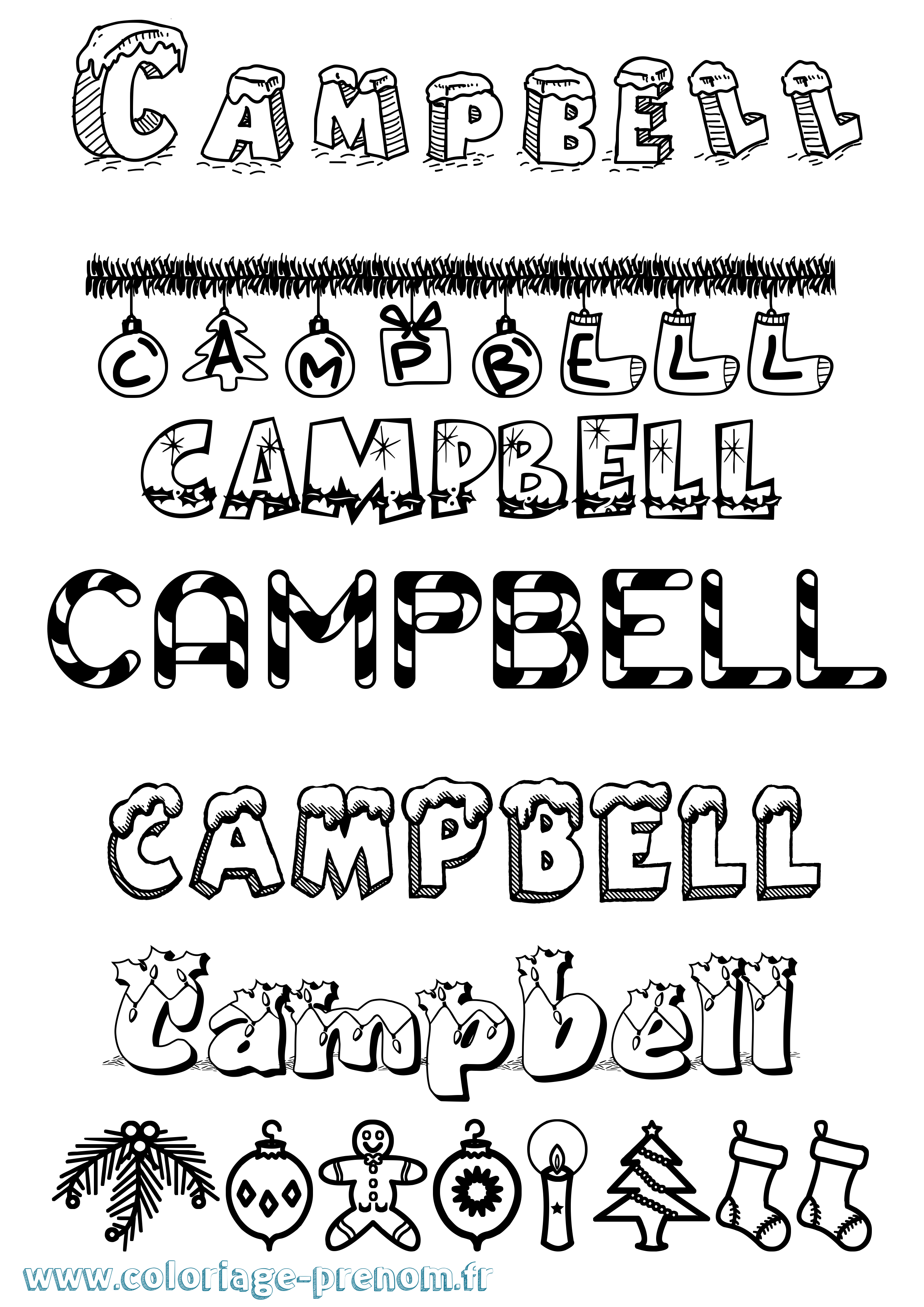 Coloriage Campbell Noël Coloriage prénom Campbell Noël