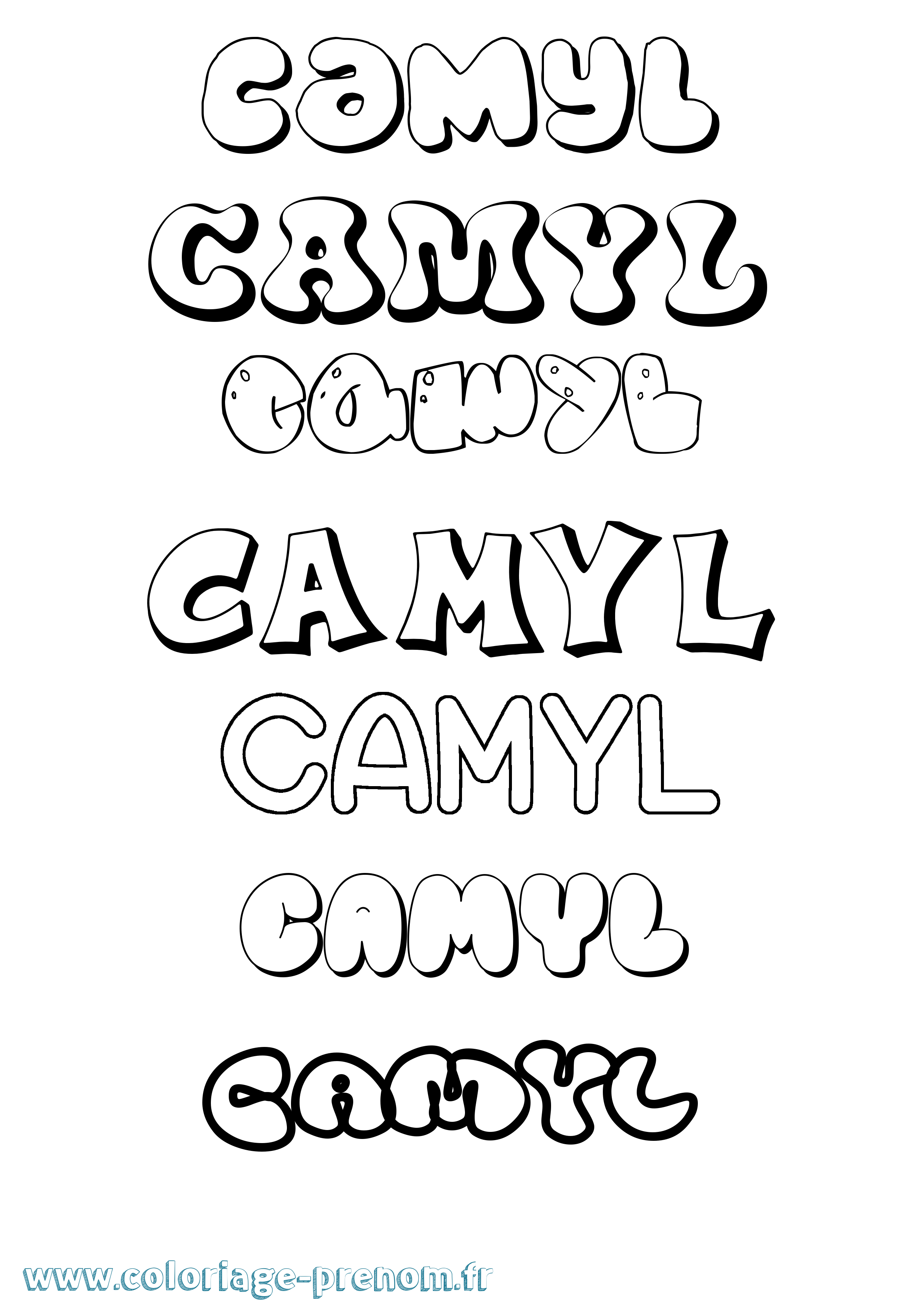 Coloriage prénom Camyl Bubble