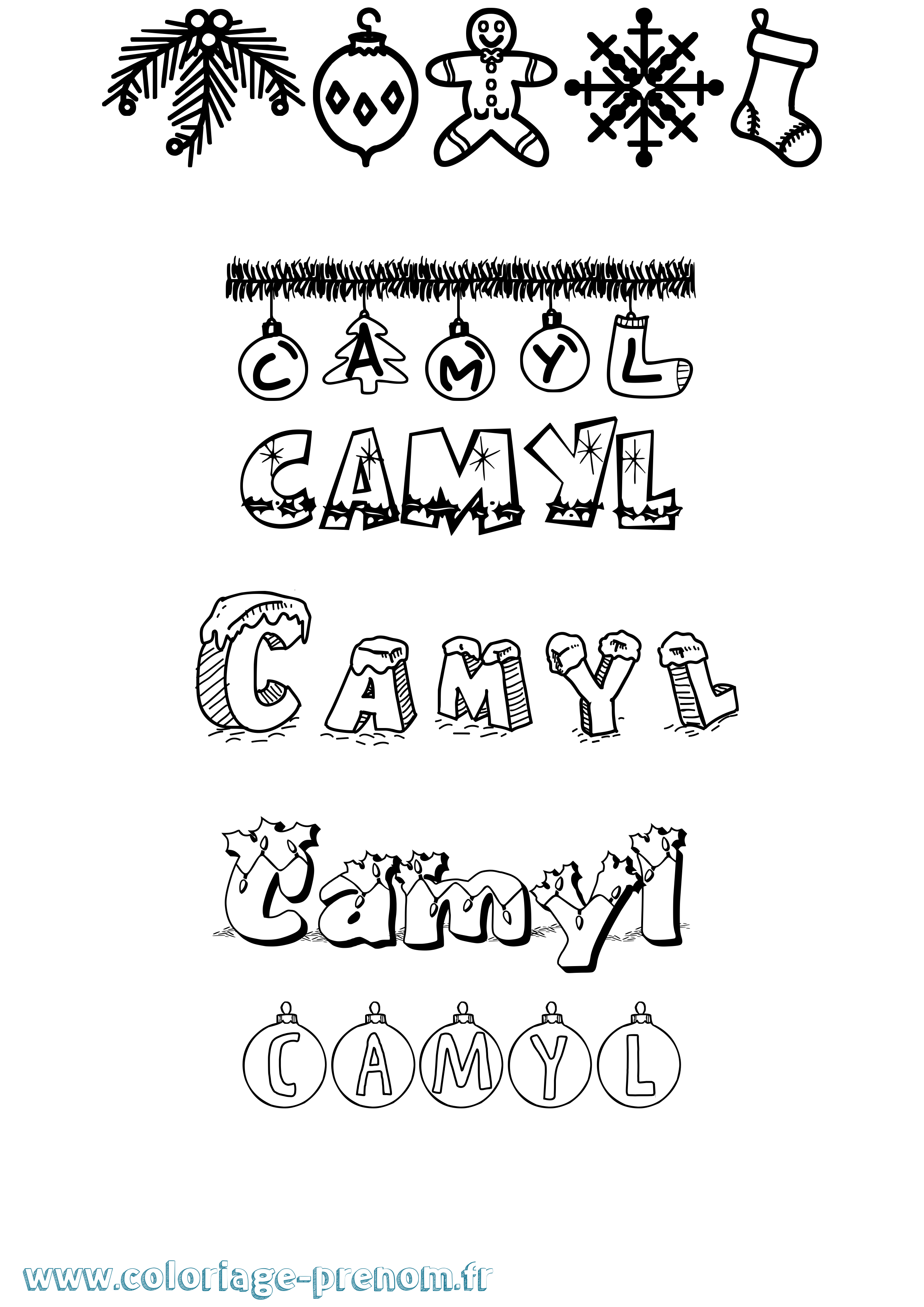 Coloriage Camyl Noël Coloriage prénom Camyl Noël