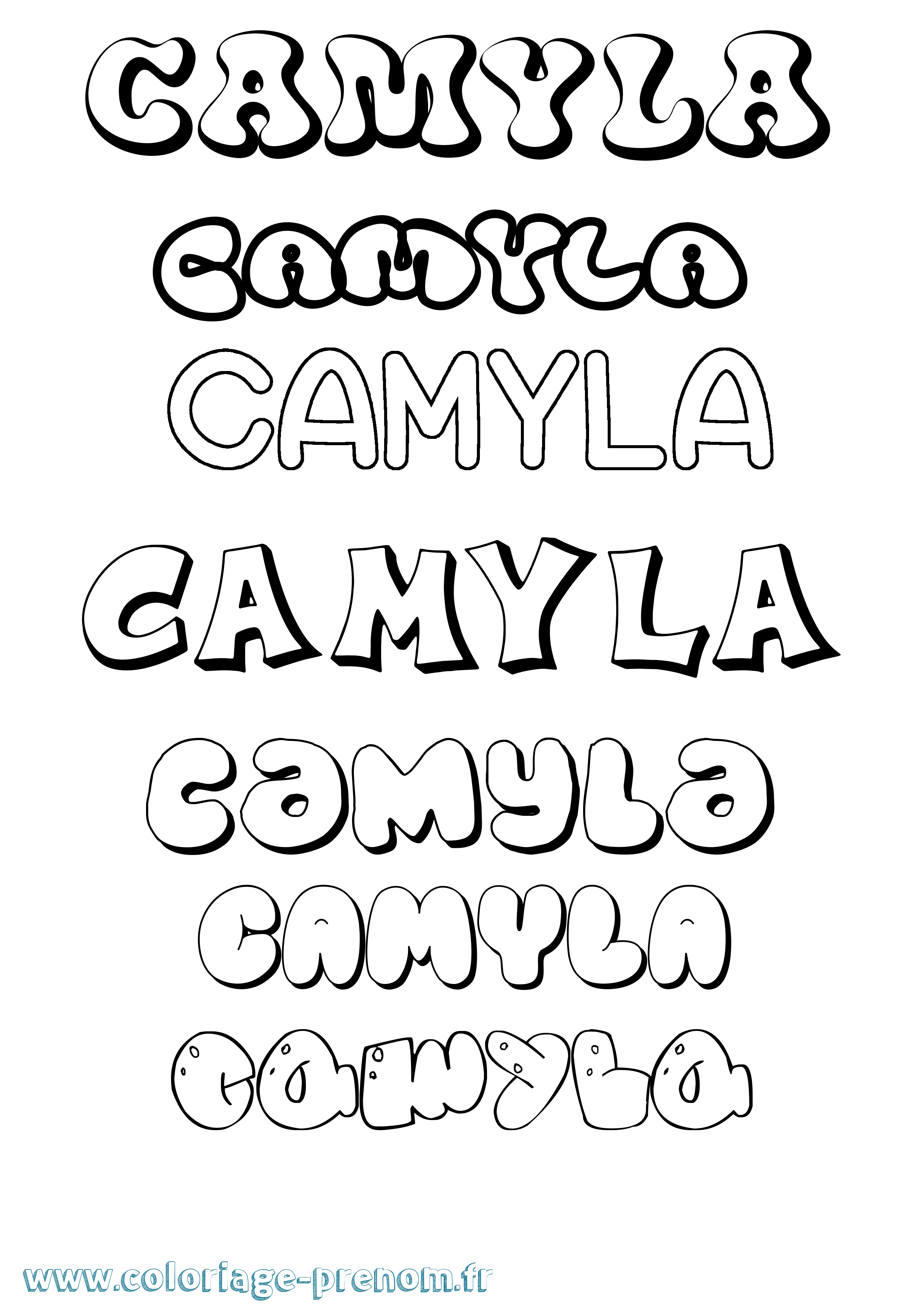 Coloriage prénom Camyla Bubble
