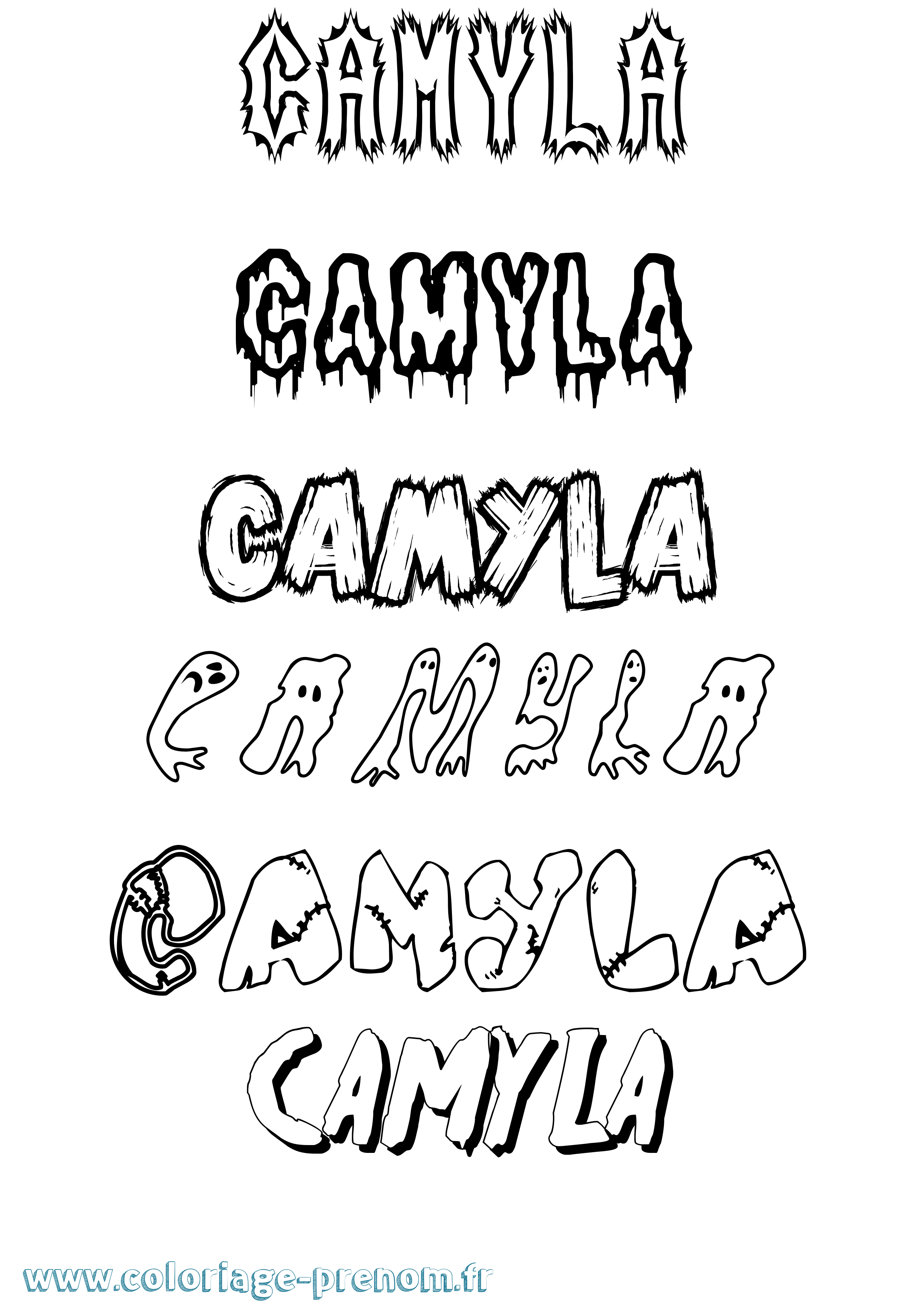 Coloriage prénom Camyla Frisson