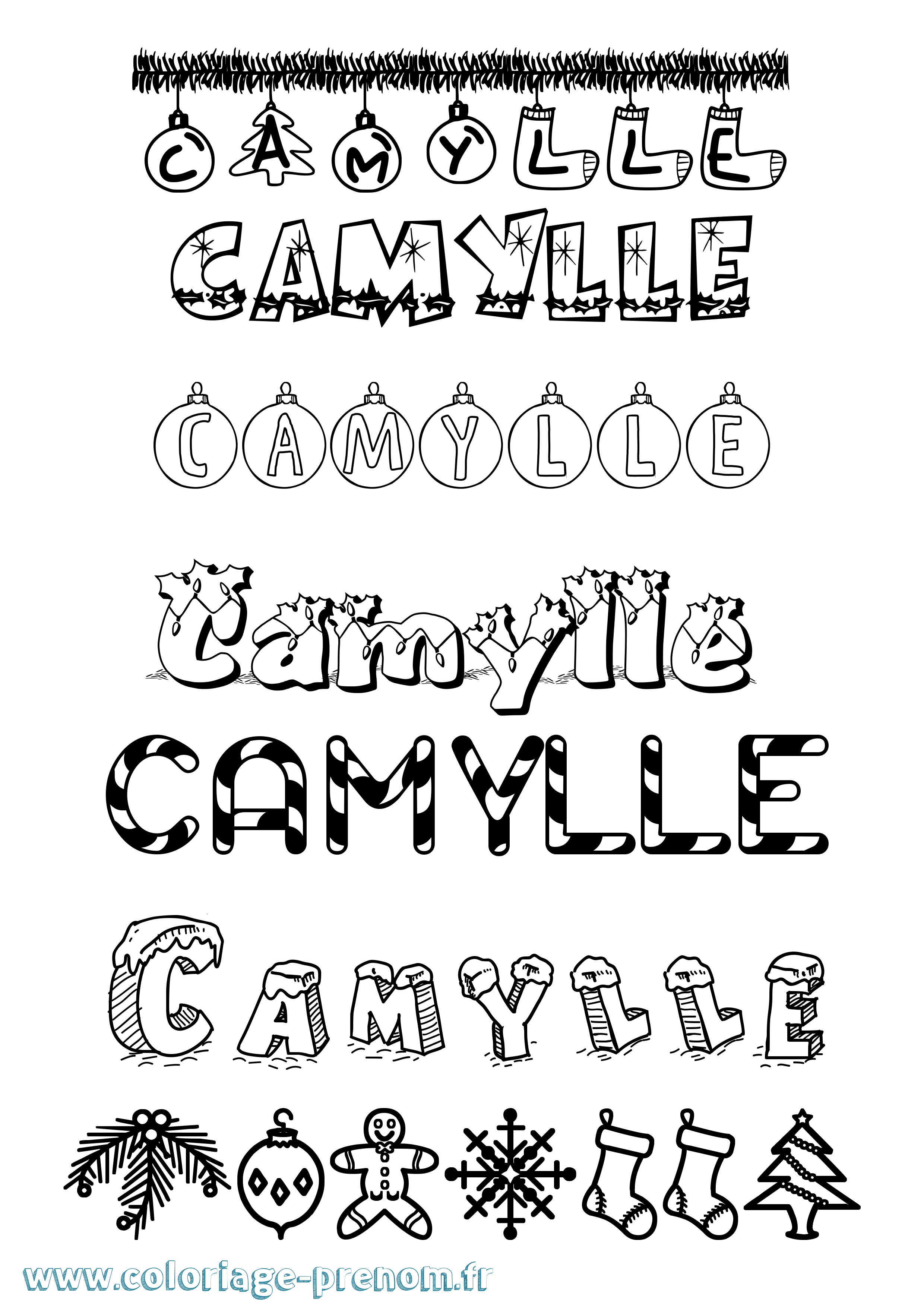 Coloriage Camylle Noël Coloriage prénom Camylle Noël