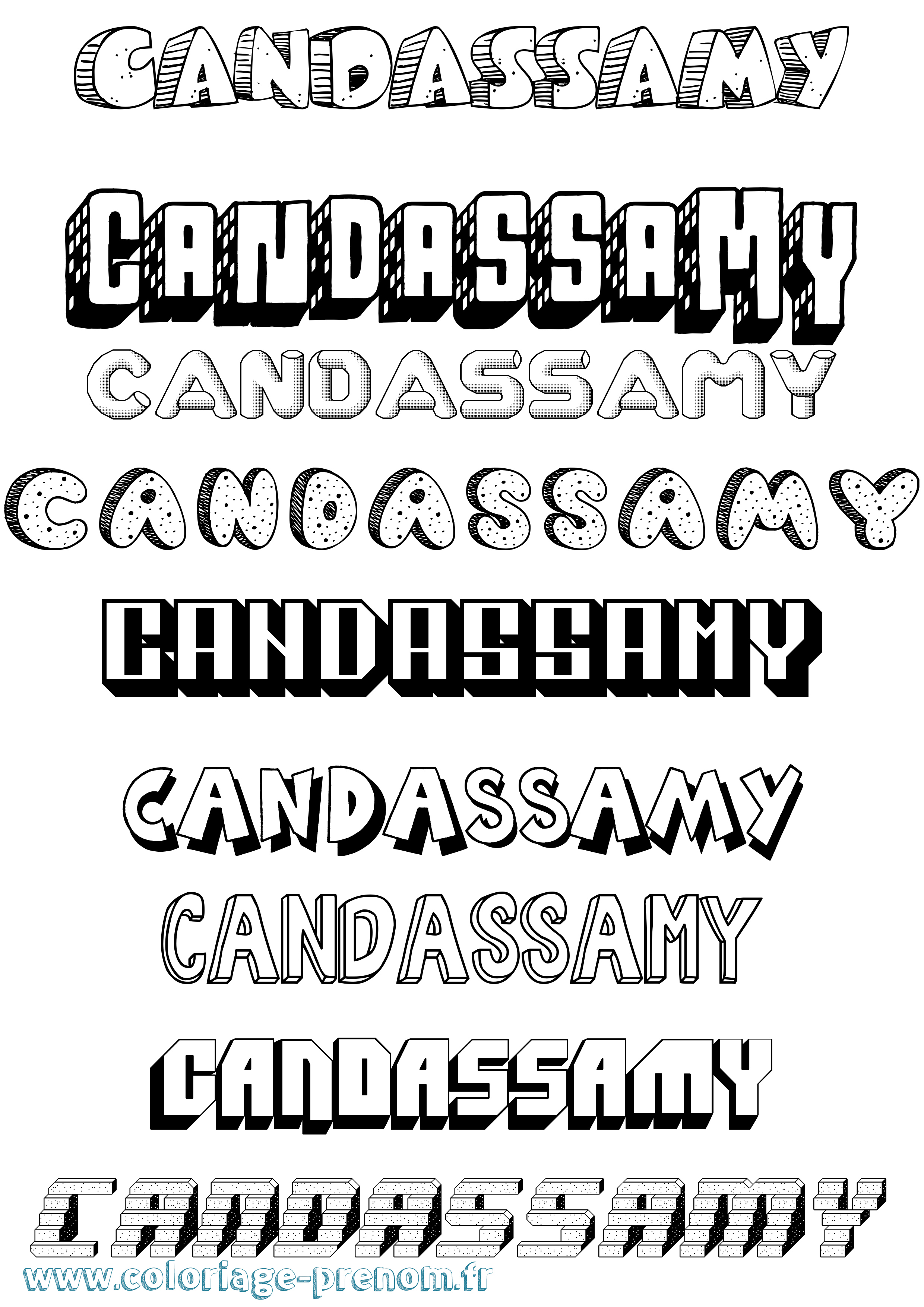 Coloriage Candassamy Effet 3D Coloriage prénom Candassamy Effet 3D