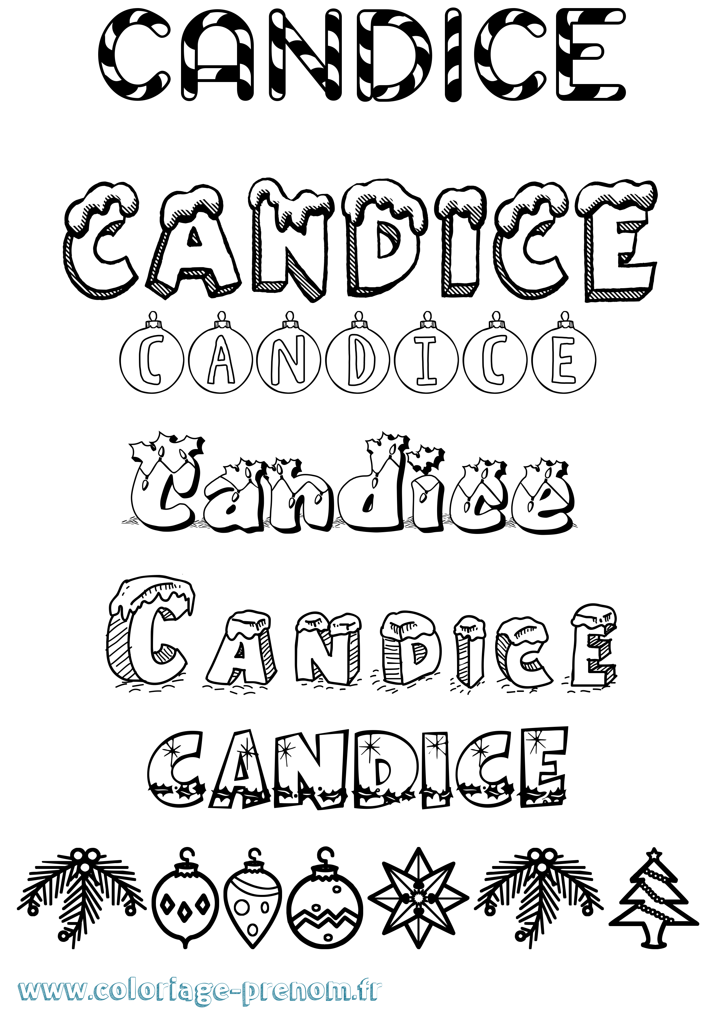 Coloriage prénom Candice Noël