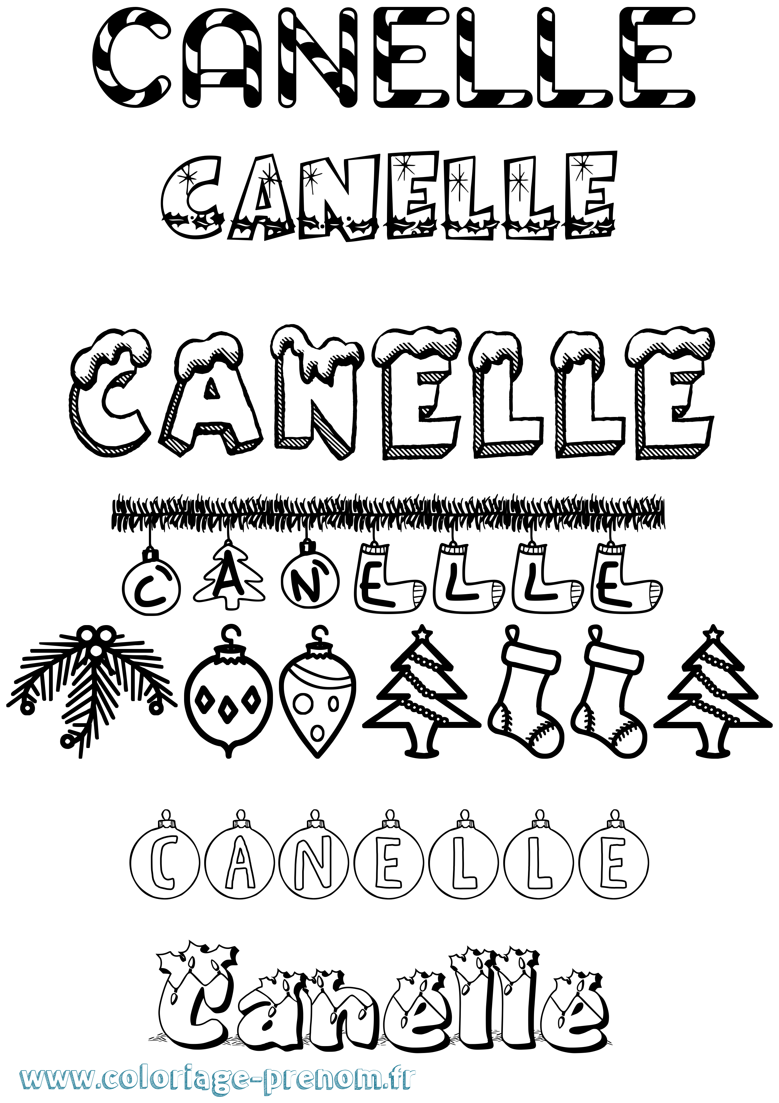 Coloriage prénom Canelle Noël