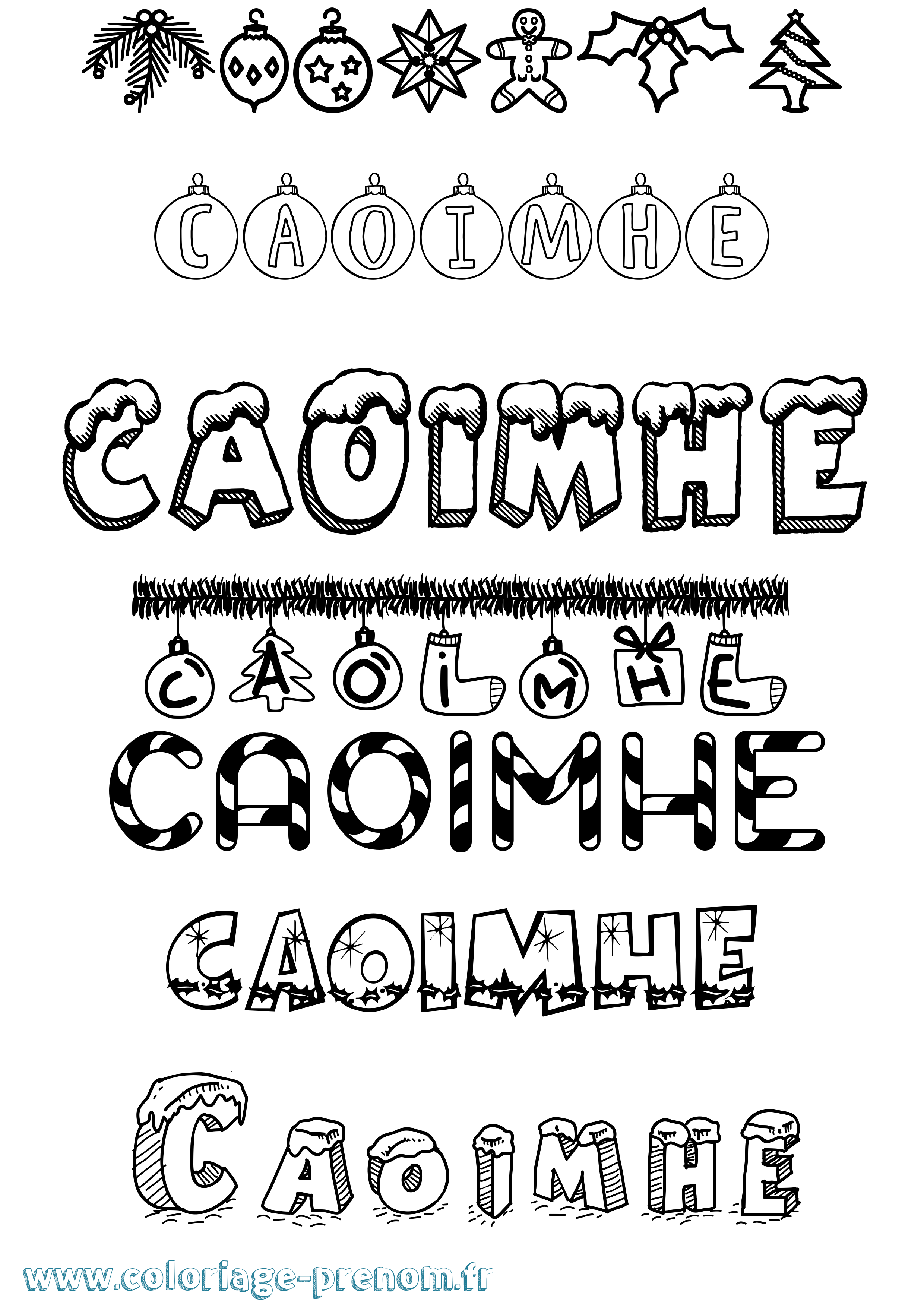 Coloriage prénom Caoimhe Noël