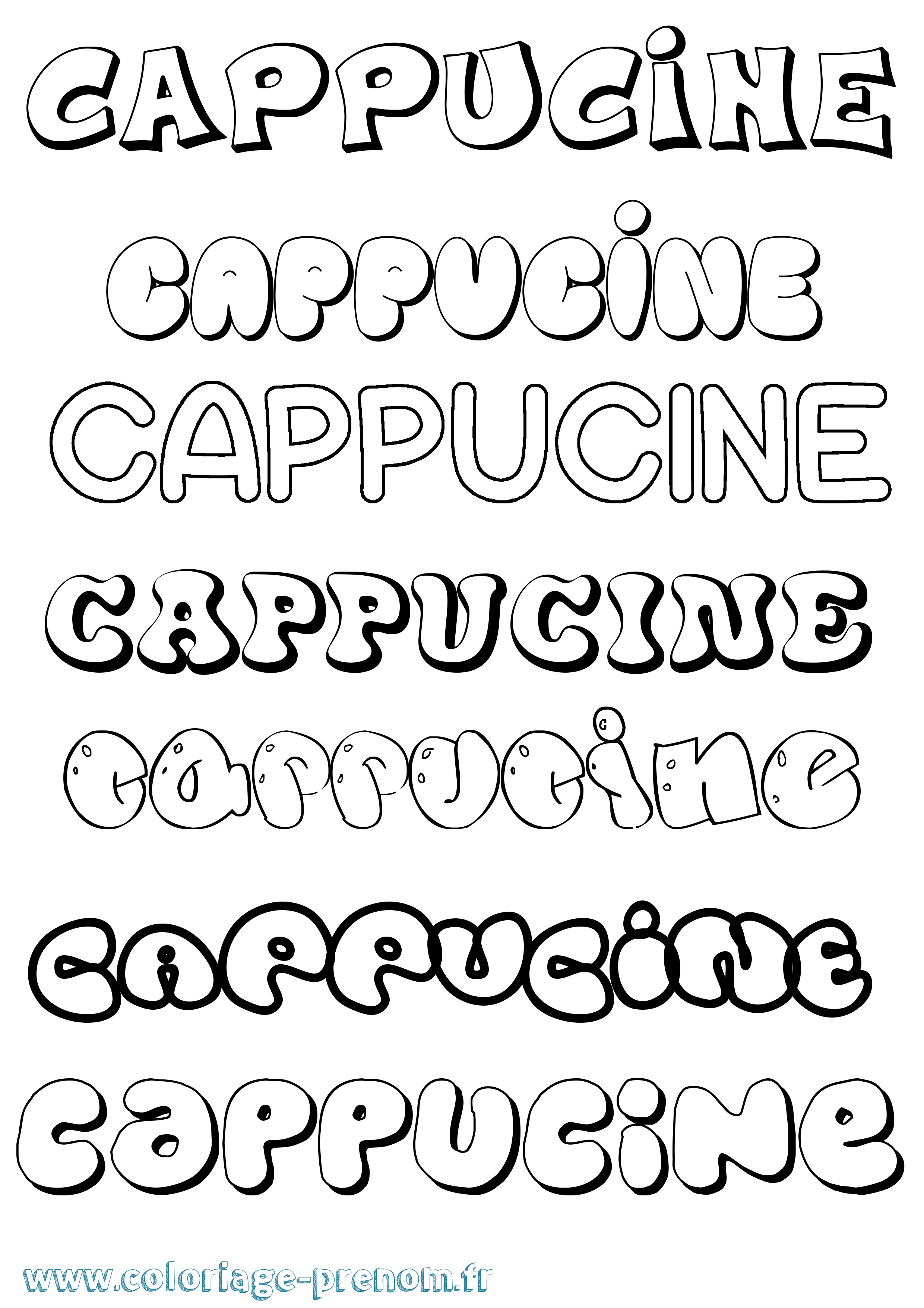 Coloriage prénom Cappucine Bubble