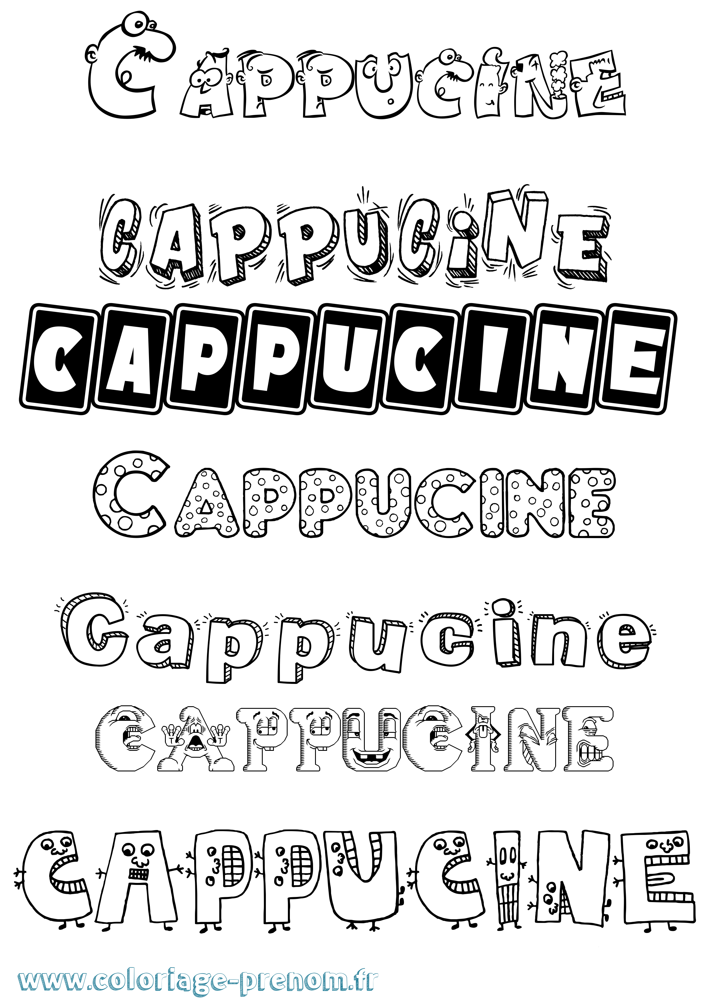 Coloriage prénom Cappucine Fun