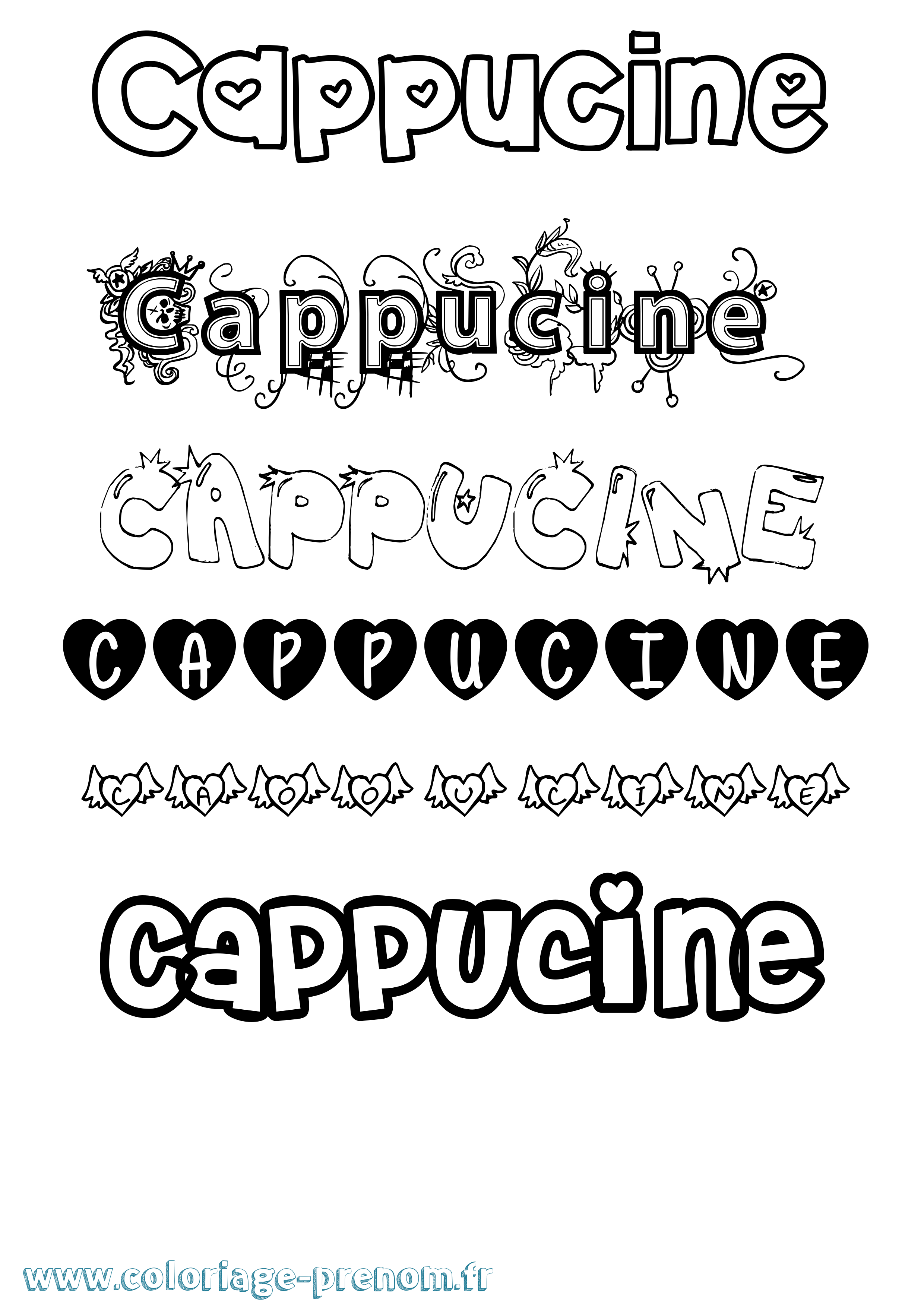Coloriage prénom Cappucine Girly