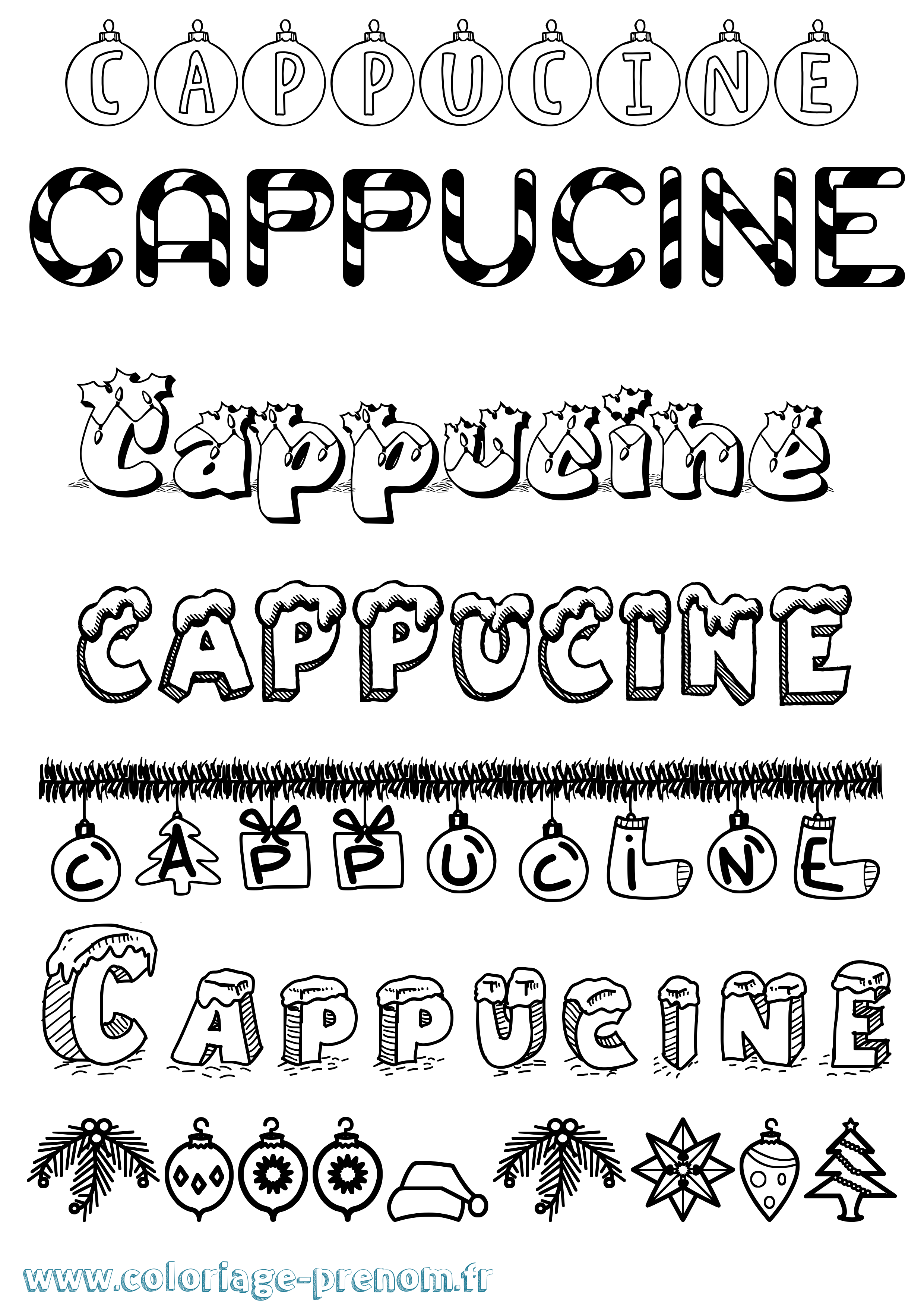 Coloriage Cappucine Noël Coloriage prénom Cappucine Noël