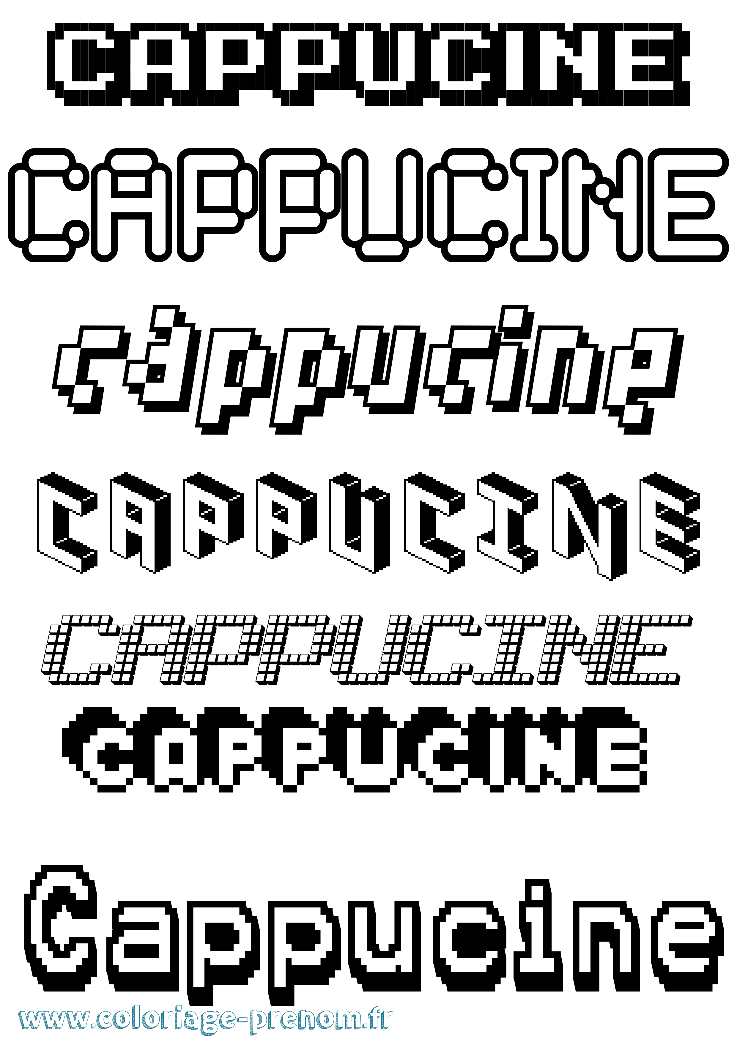 Coloriage prénom Cappucine Pixel