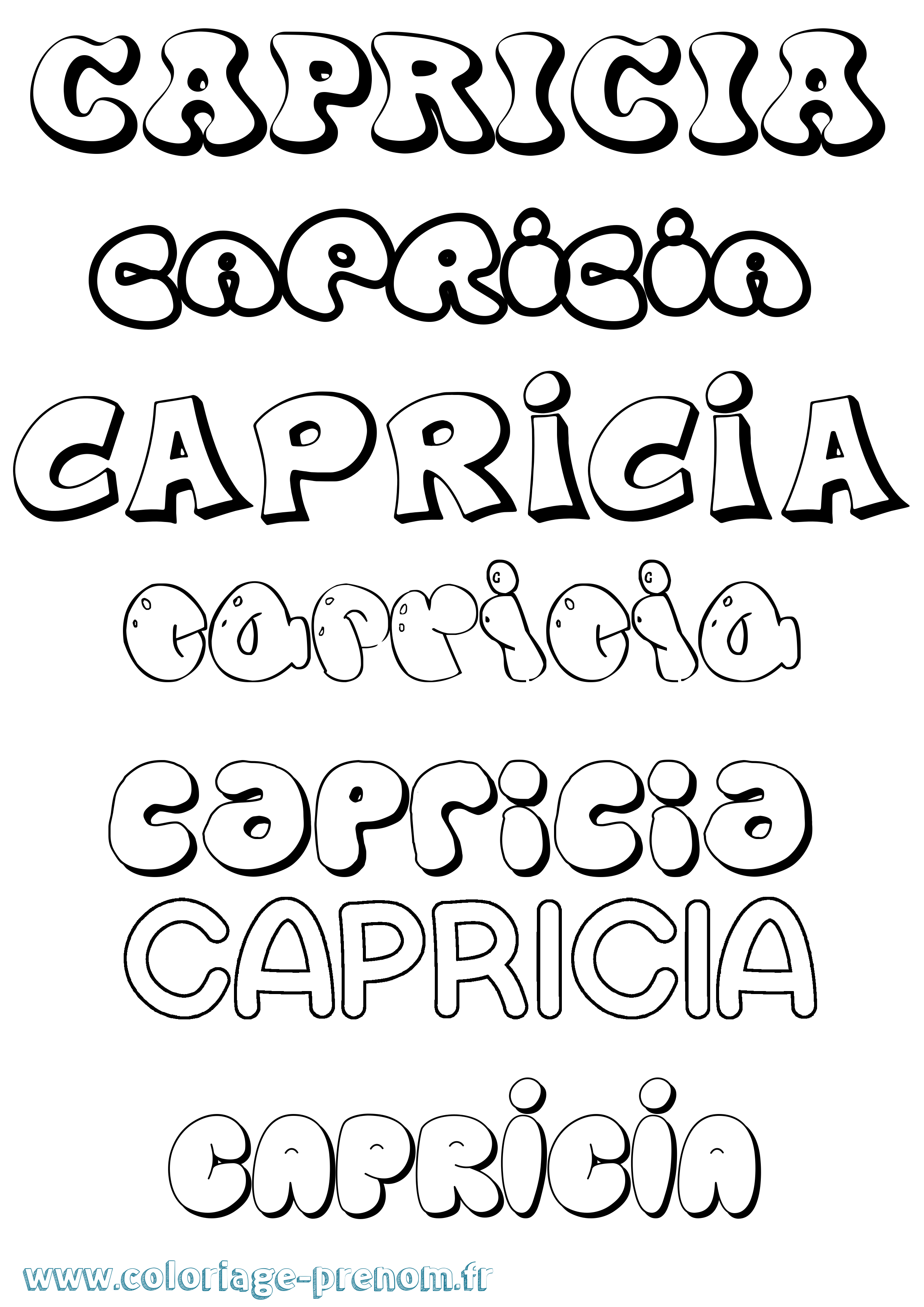 Coloriage prénom Capricia Bubble
