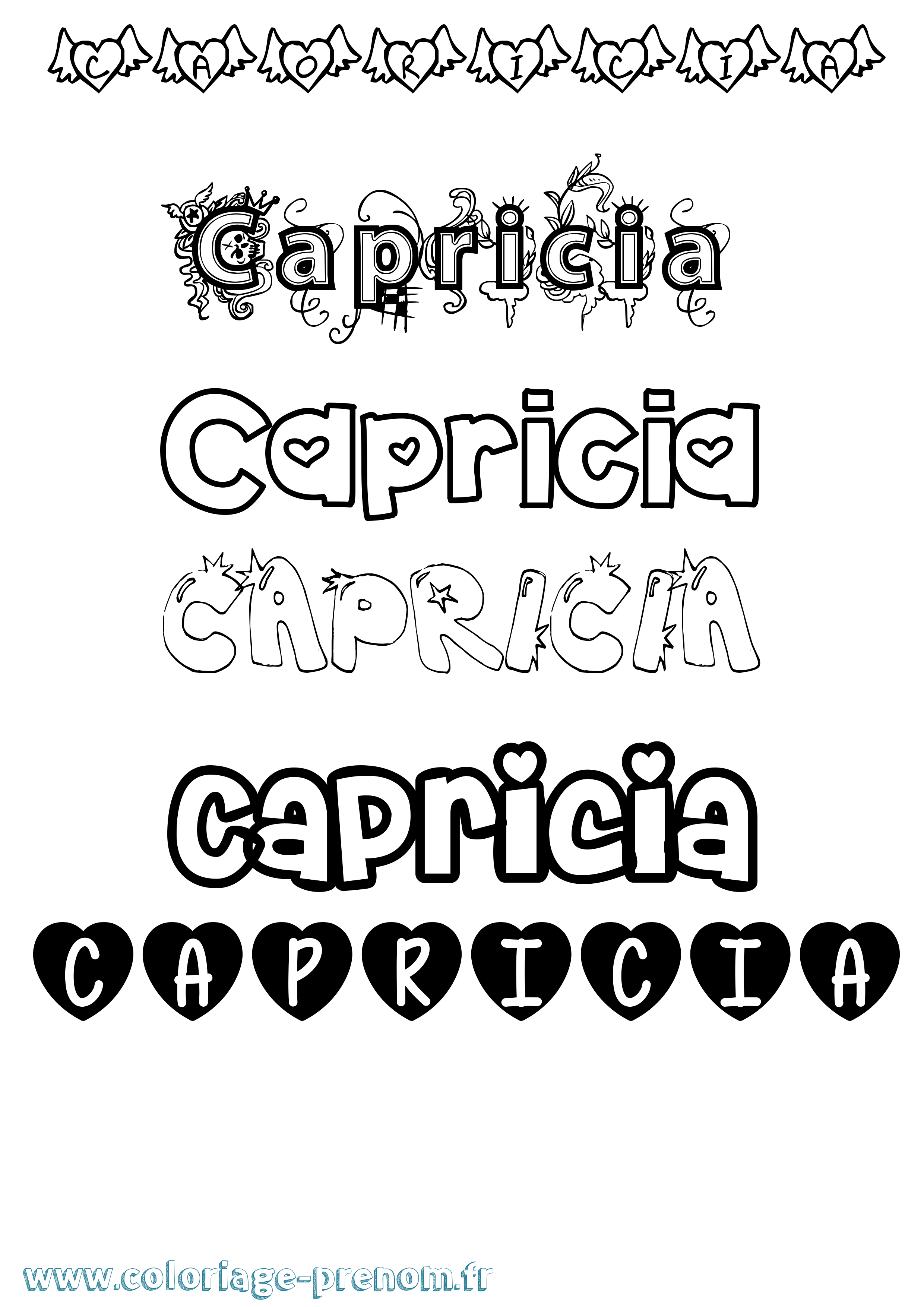 Coloriage prénom Capricia Girly