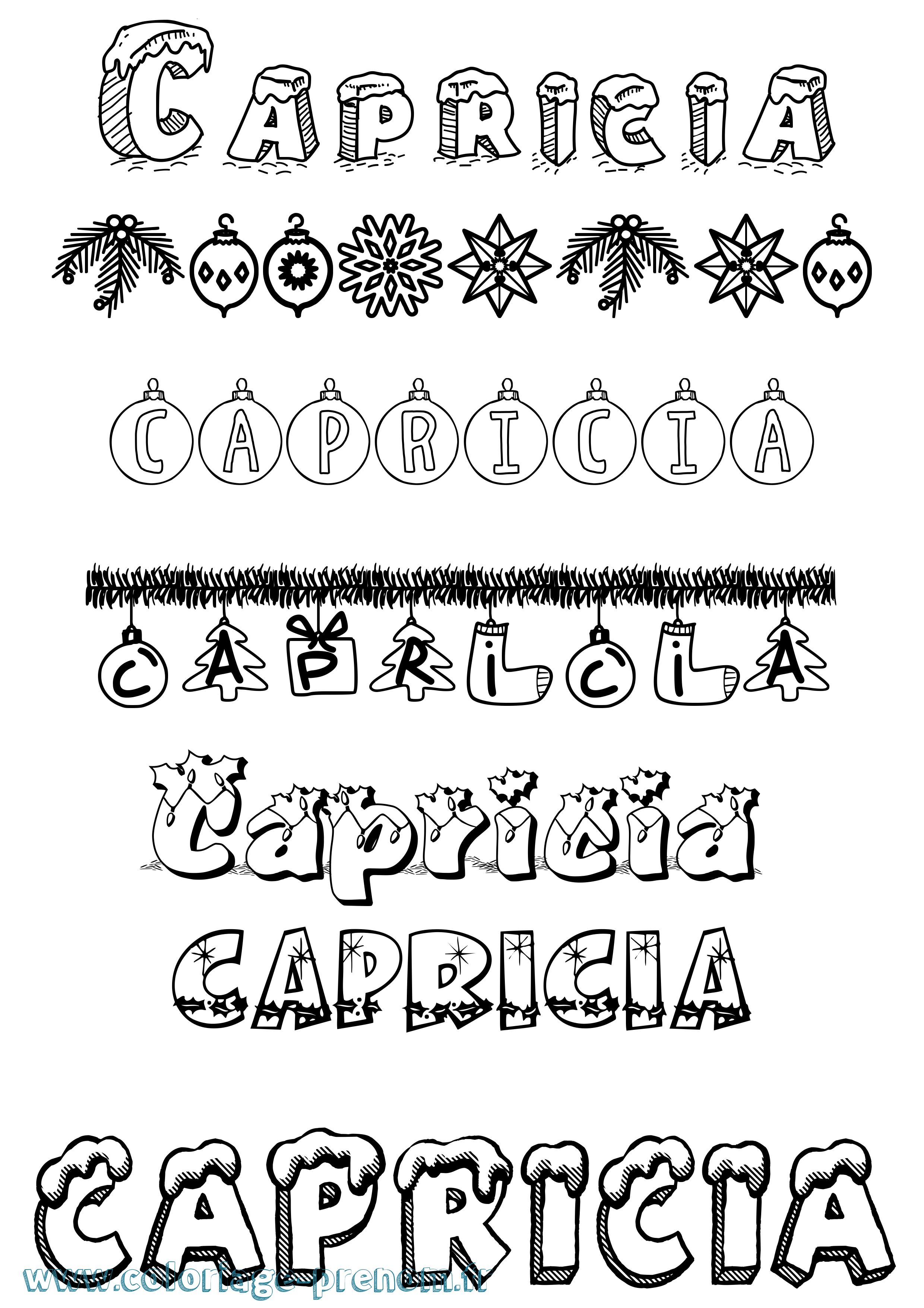 Coloriage prénom Capricia Noël