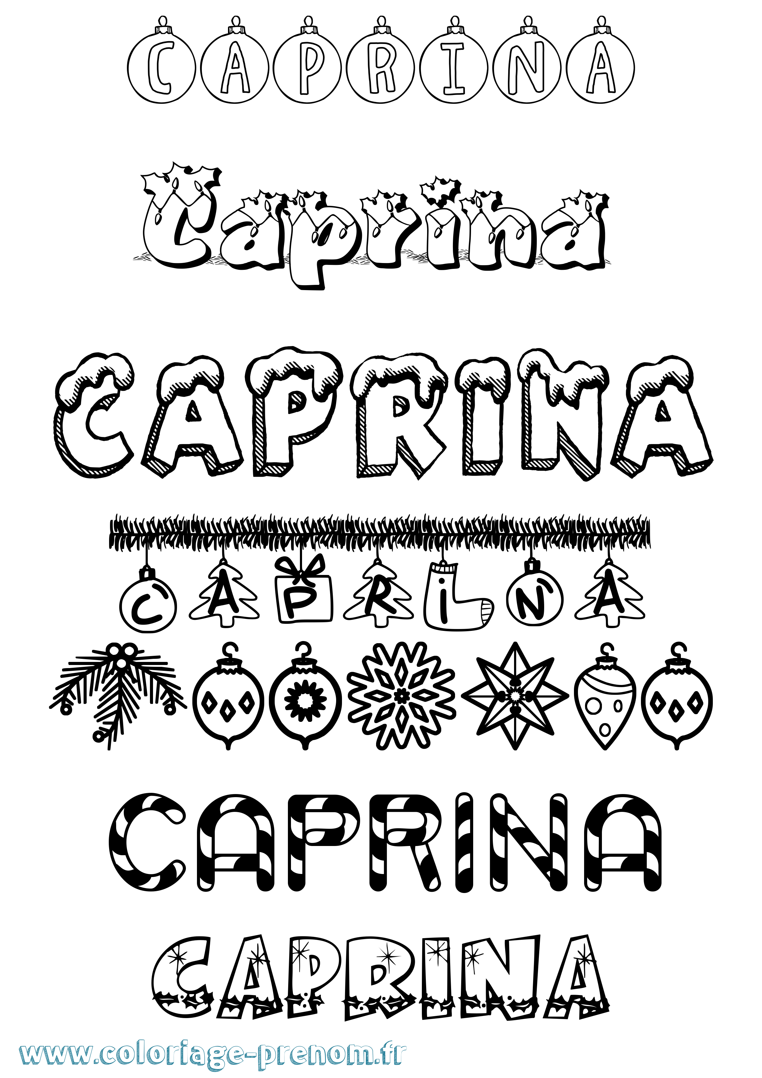 Coloriage Caprina Noël Coloriage prénom Caprina Noël