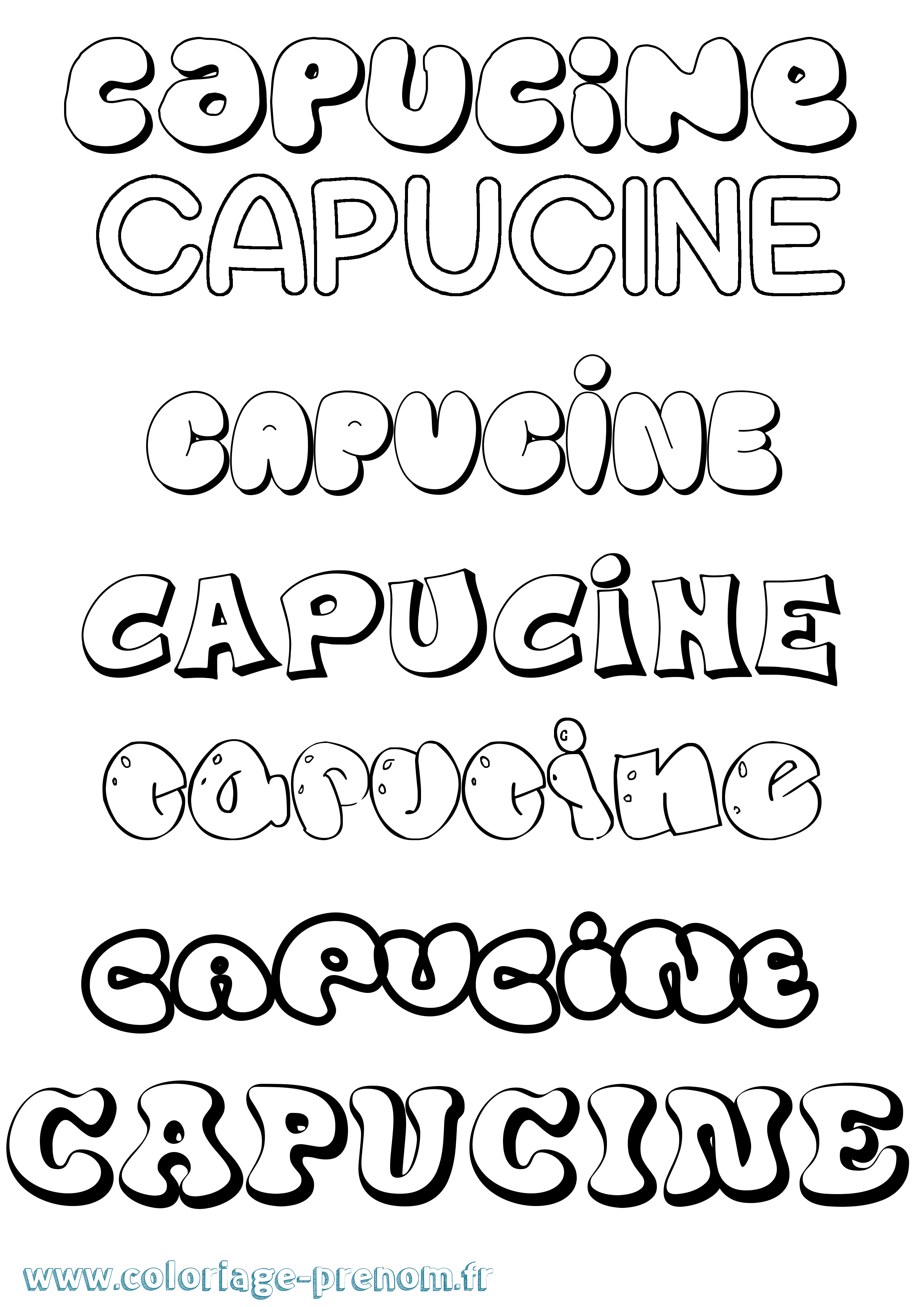 Coloriage prénom Capucine Bubble