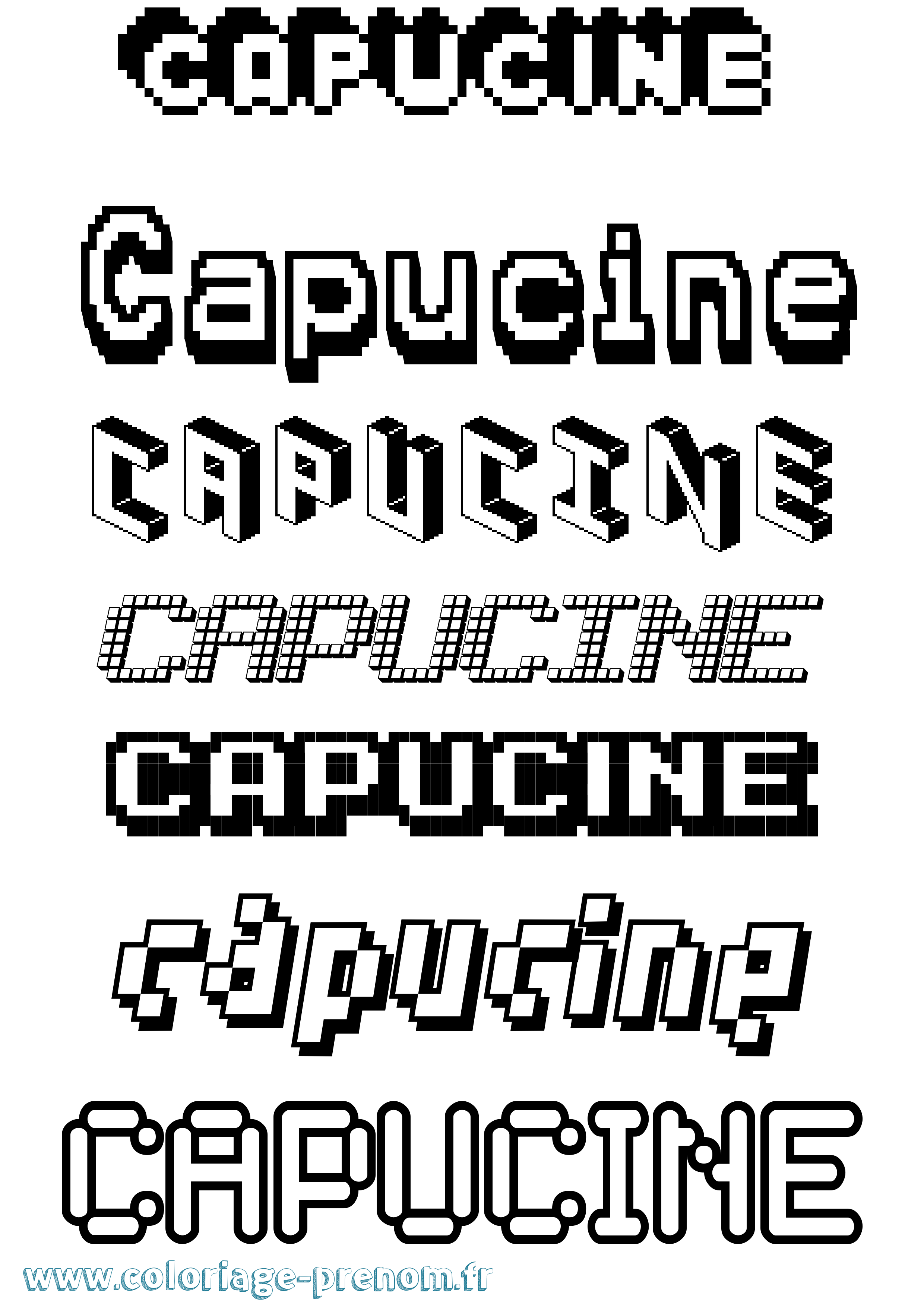 Coloriage prénom Capucine Pixel