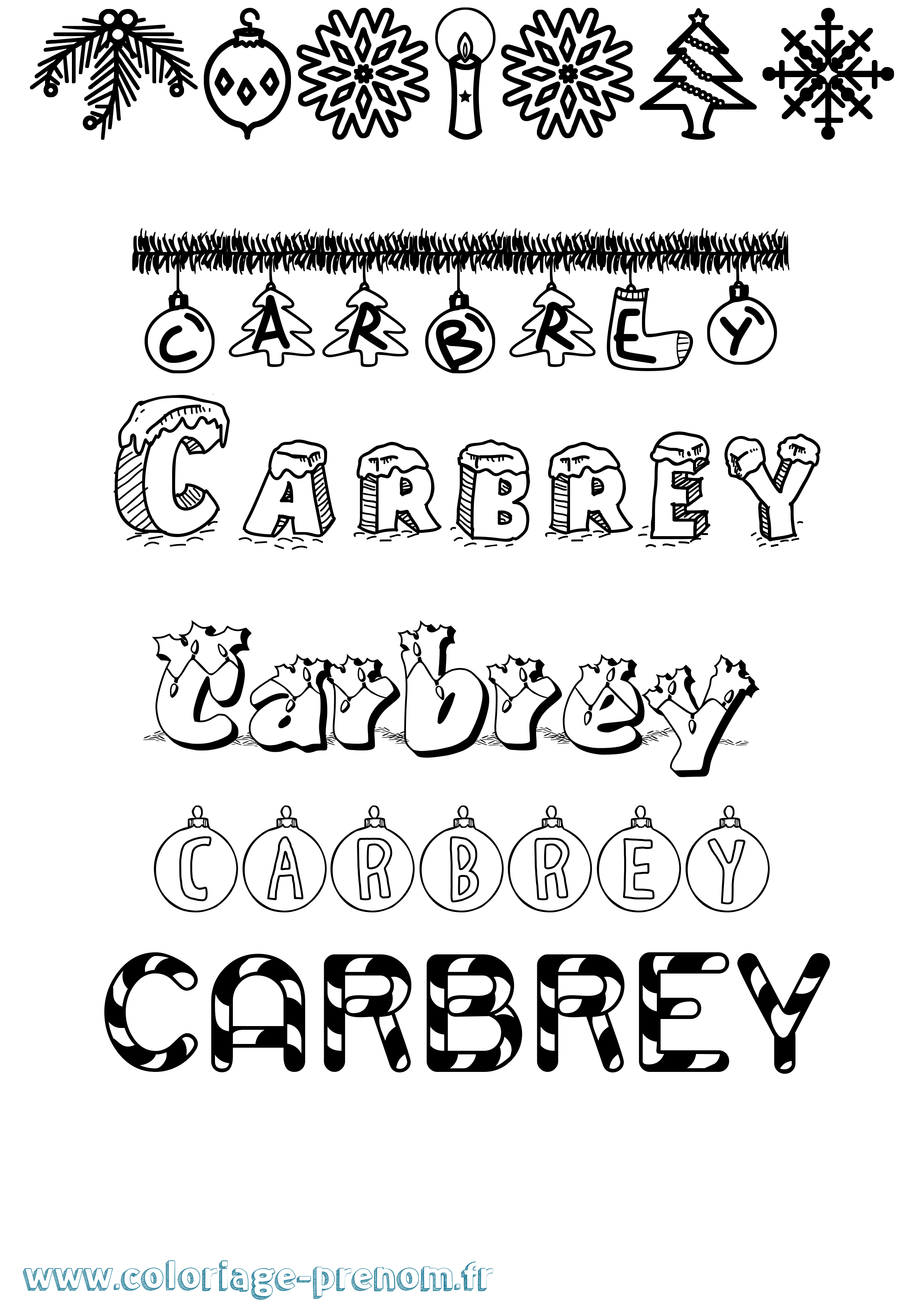 Coloriage Carbrey Noël Coloriage prénom Carbrey Noël