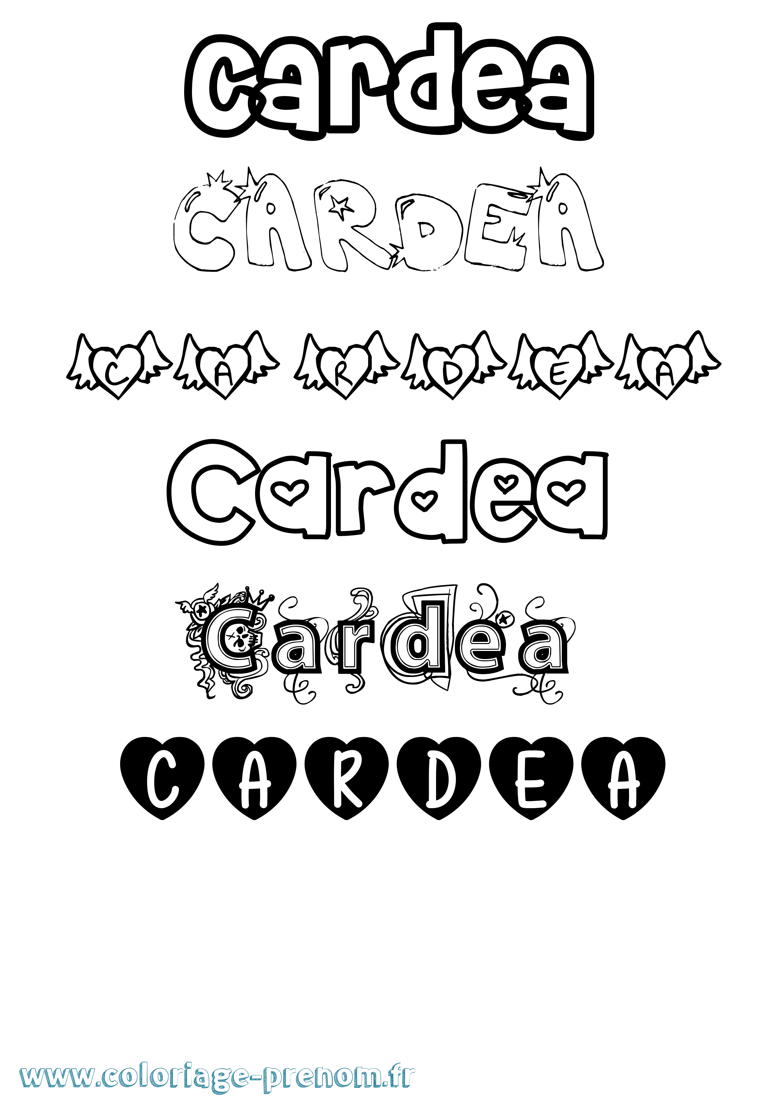 Coloriage prénom Cardea Girly