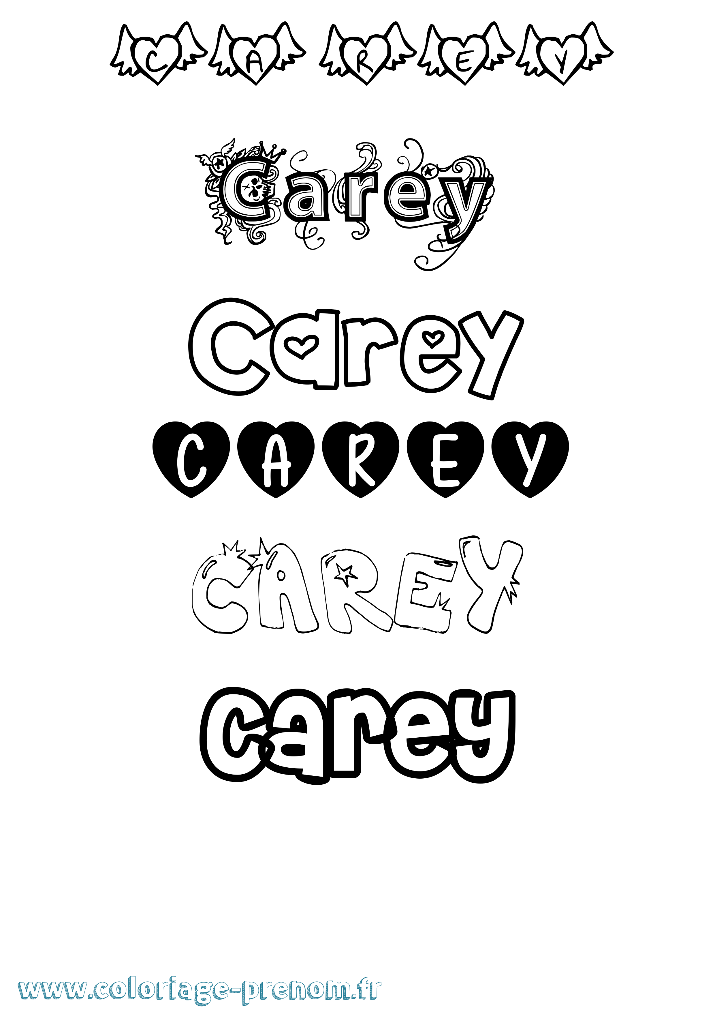 Coloriage prénom Carey Girly